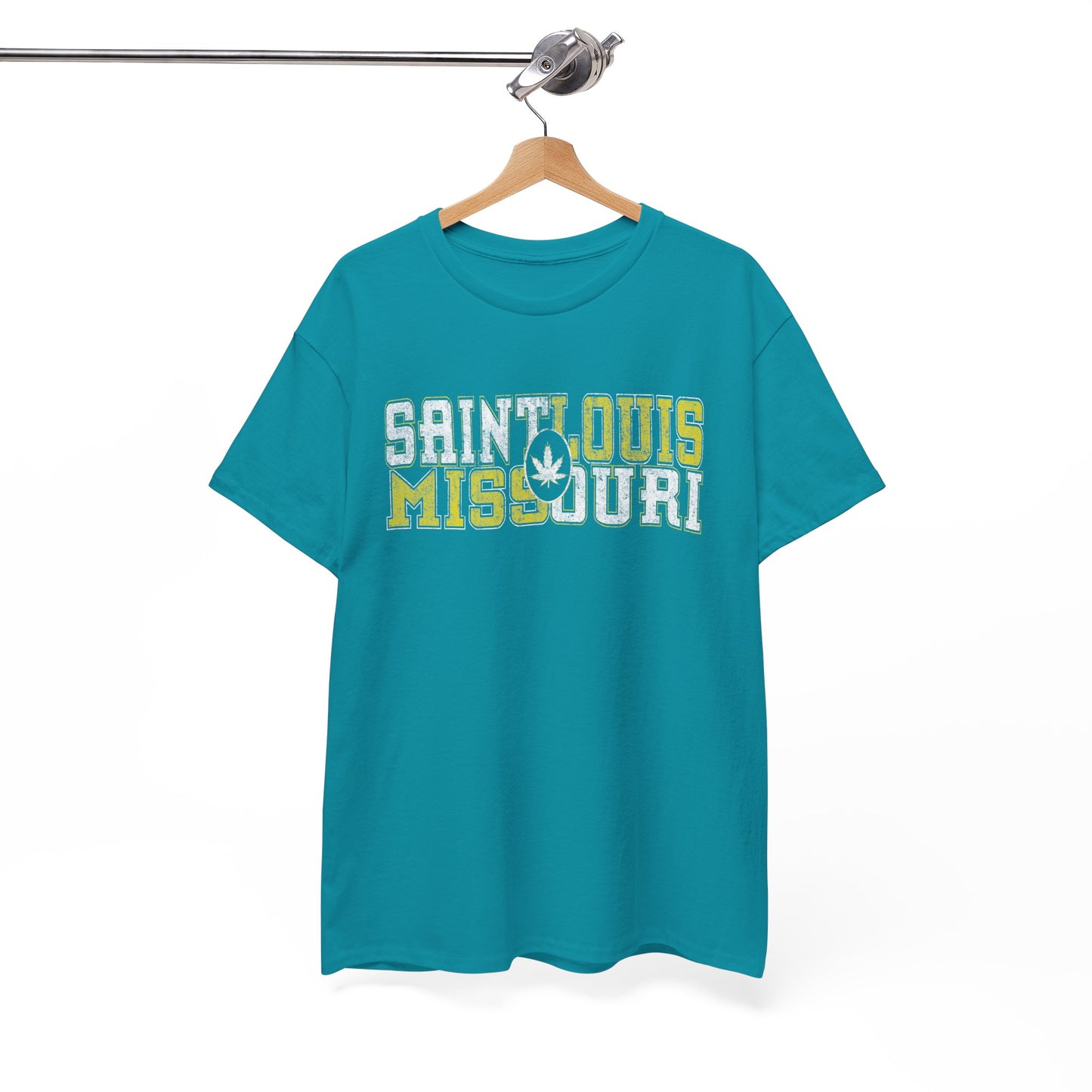 Saint Louis Missouri Tee - Retro Collegiate Cannabis Leaf Design