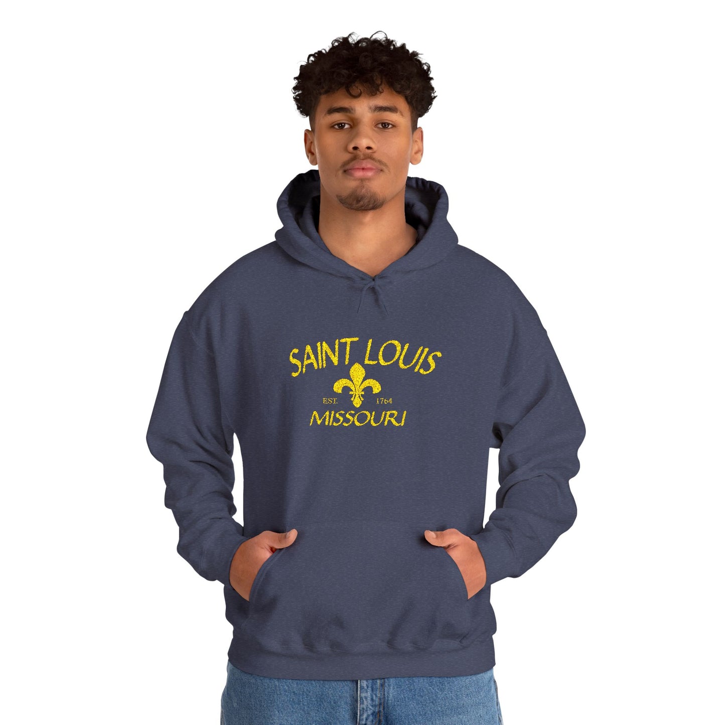 Embroidered Hoodie-Saint Louis Missouri (Yellow Lettering) Printify