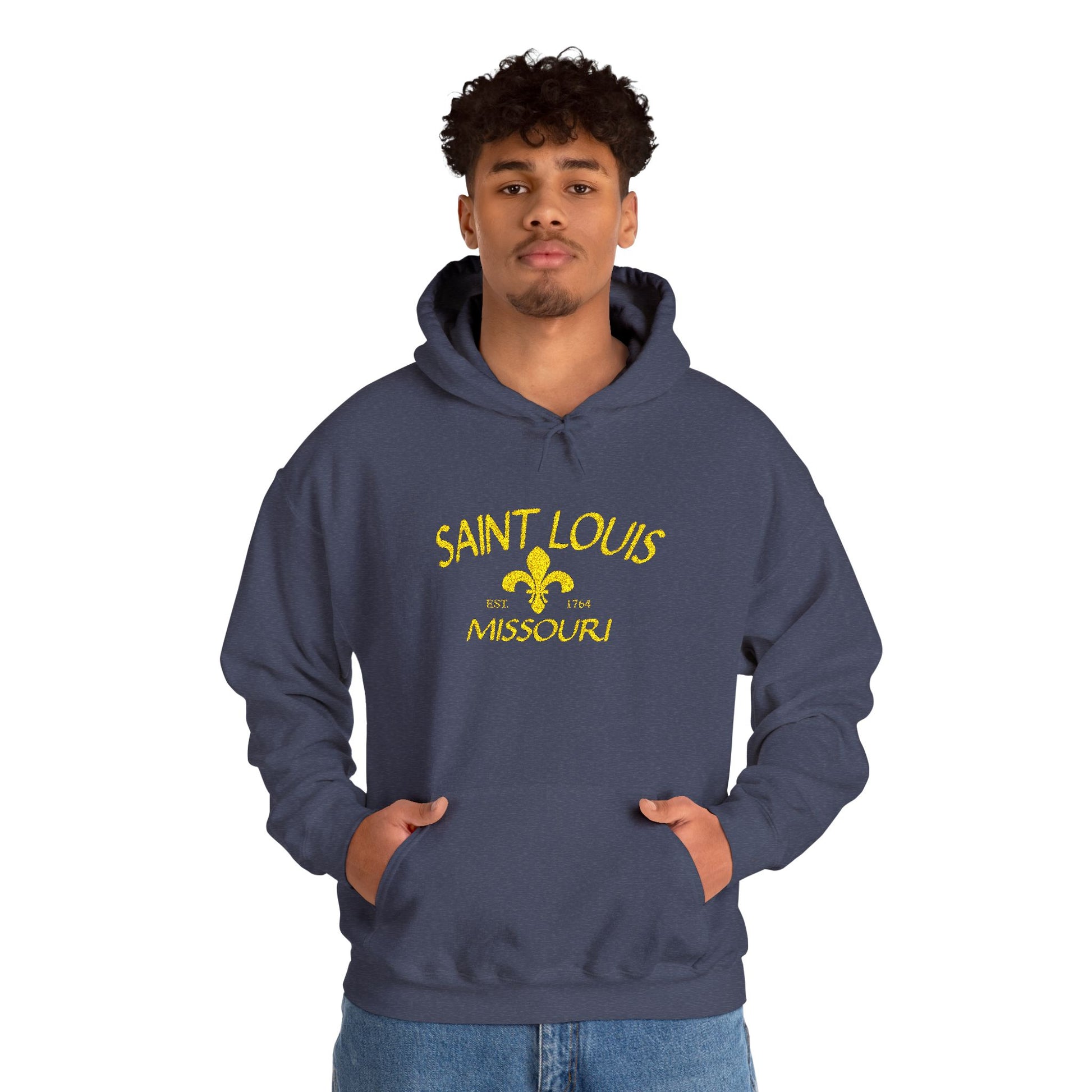 Embroidered Hoodie-Saint Louis Missouri (Yellow Lettering) Printify