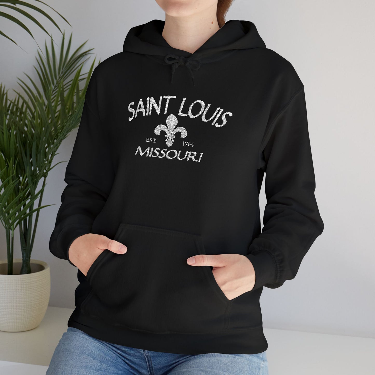 Saint Louis Missouri Embroidered Hoodie — White Lettering