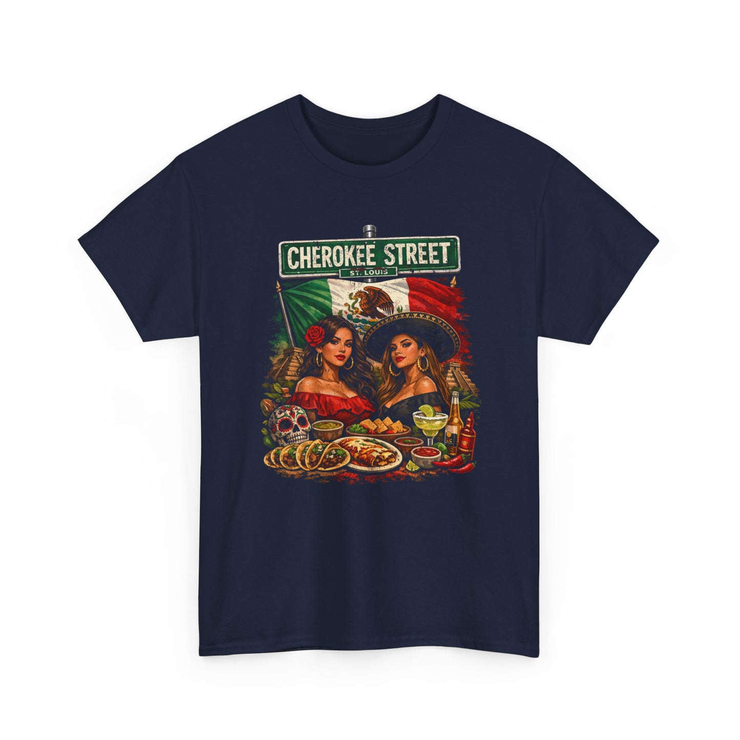 Cherokee Street Mexican Food Tee — Vintage Chicana Girls Street Sign T-Shirt