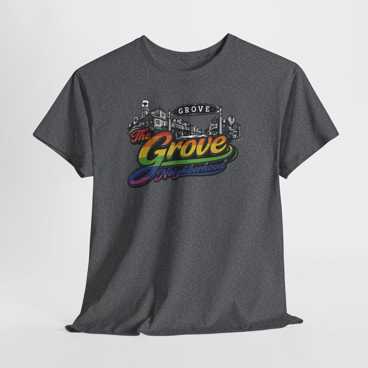 The Grove Neighborhood Tee — Retro Rainbow Logo T-Shirt
