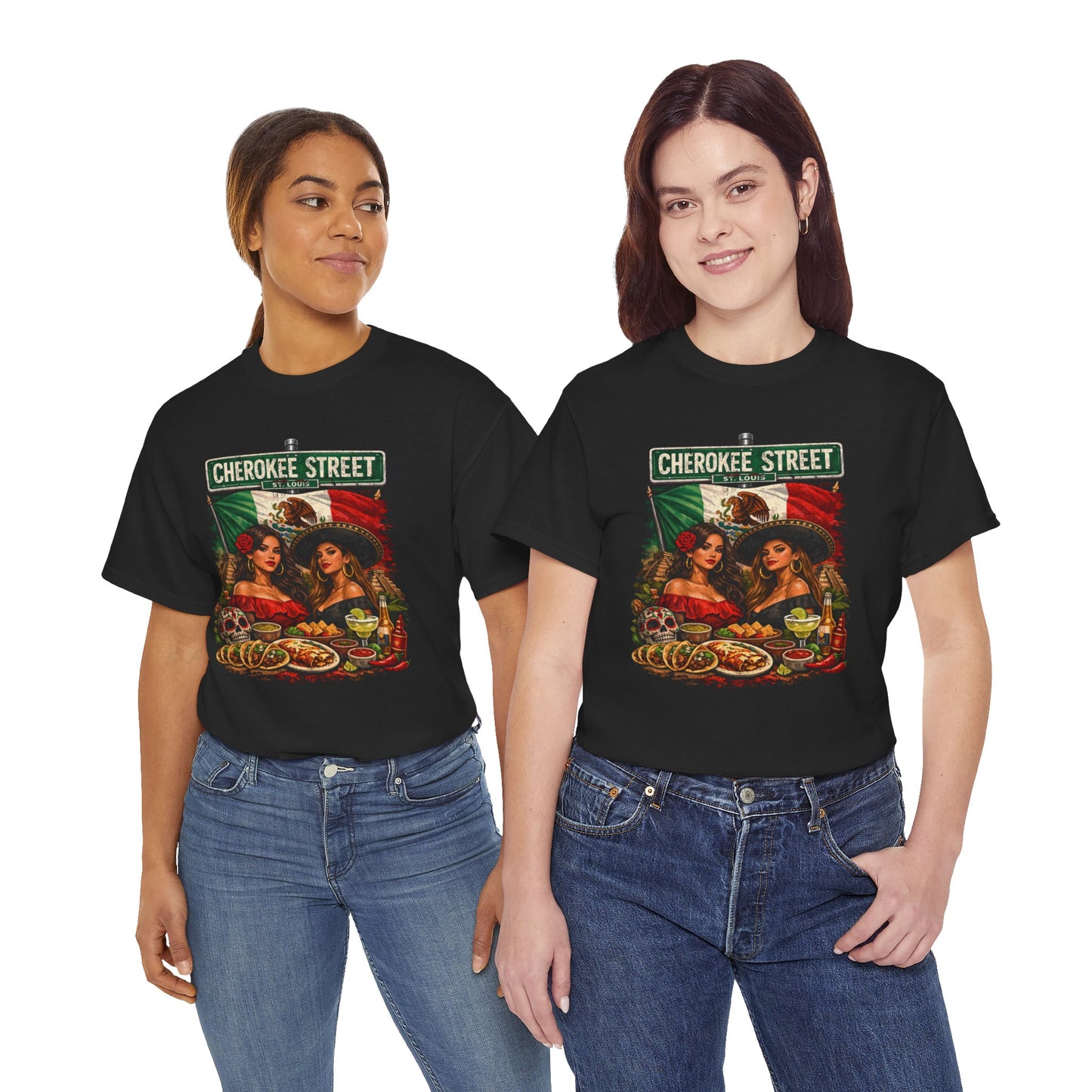 Cherokee Street Mexican Food Tee — Vintage Chicana Girls Street Sign T-Shirt