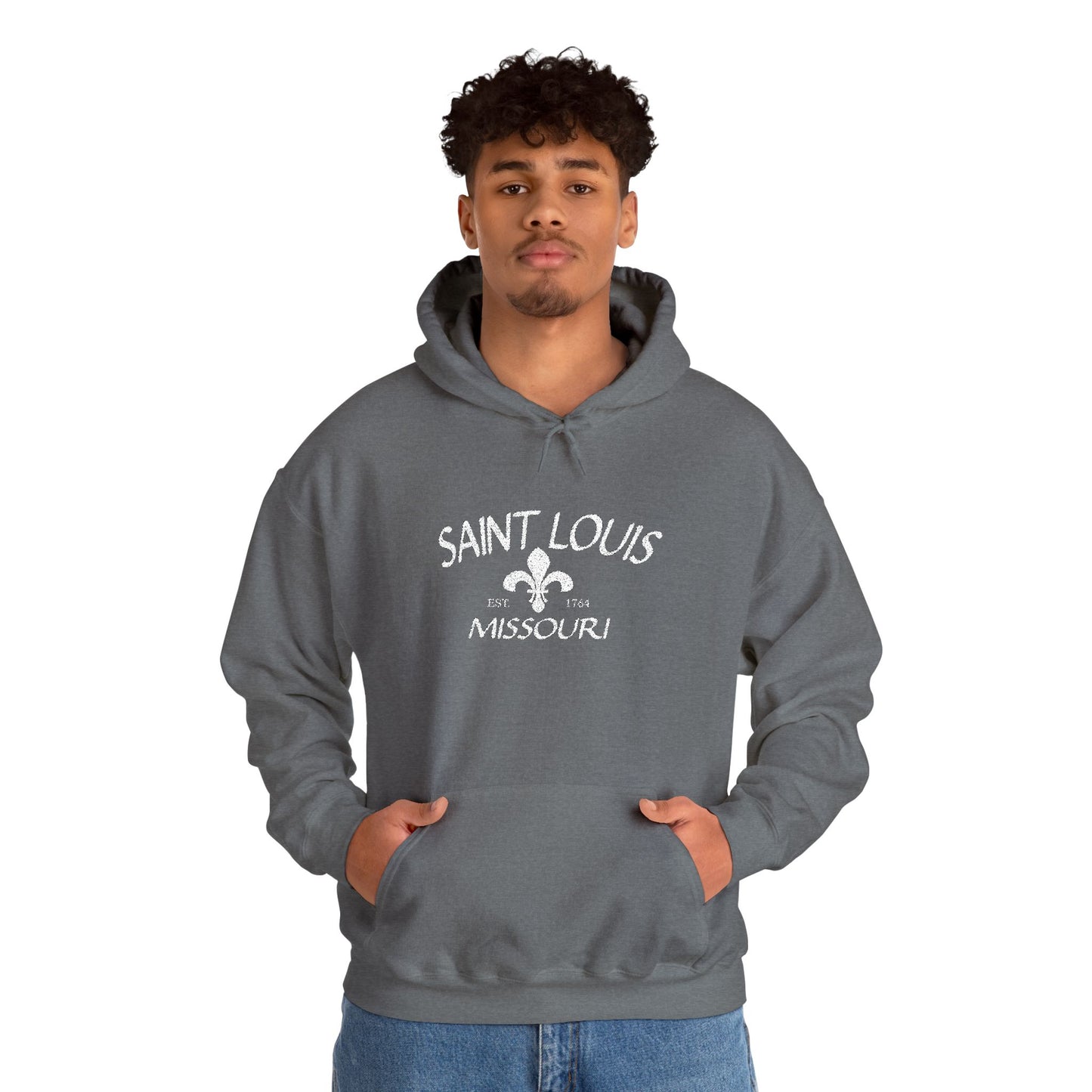 Saint Louis Missouri Embroidered Hoodie — White Lettering Printify