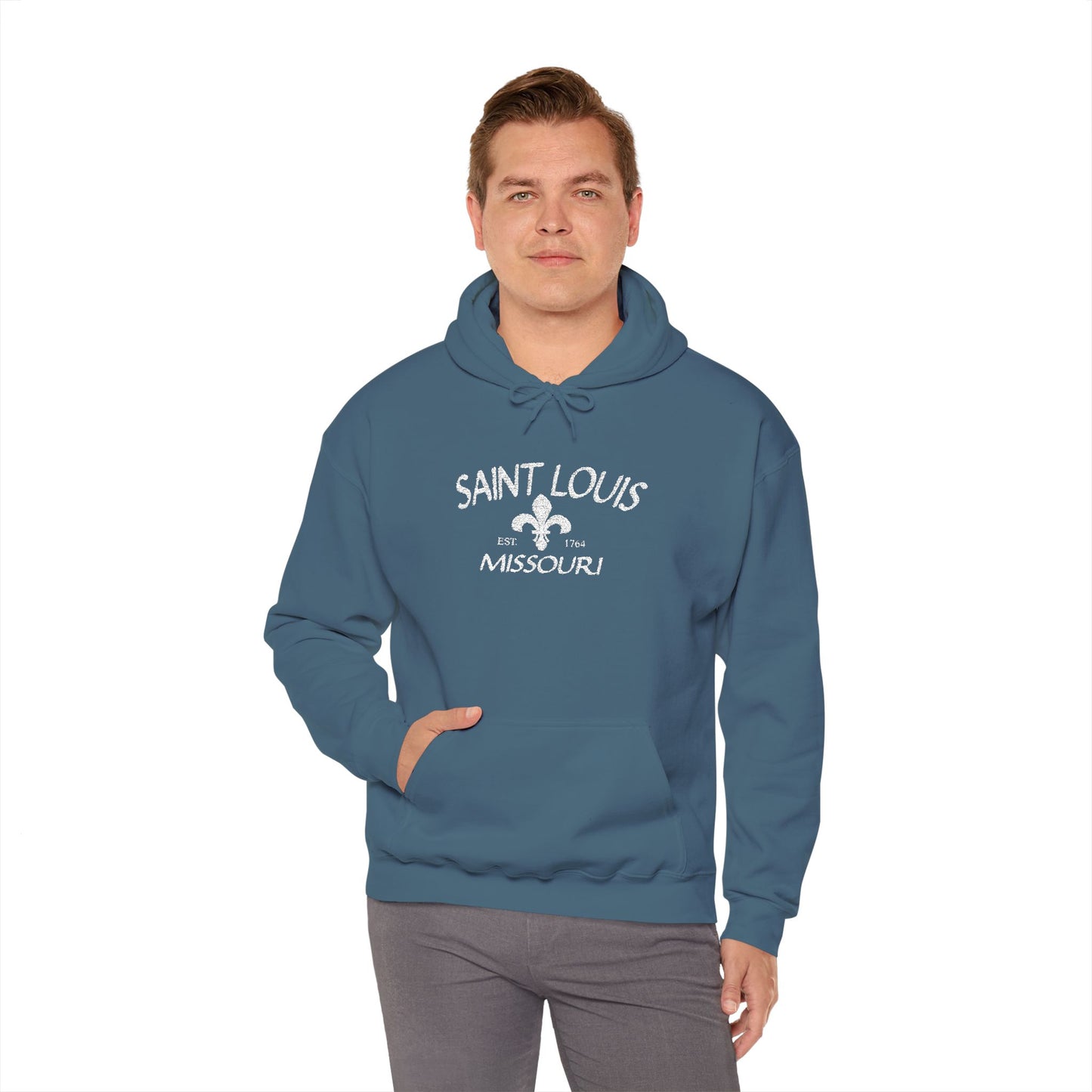 Saint Louis Missouri Embroidered Hoodie — White Lettering Printify