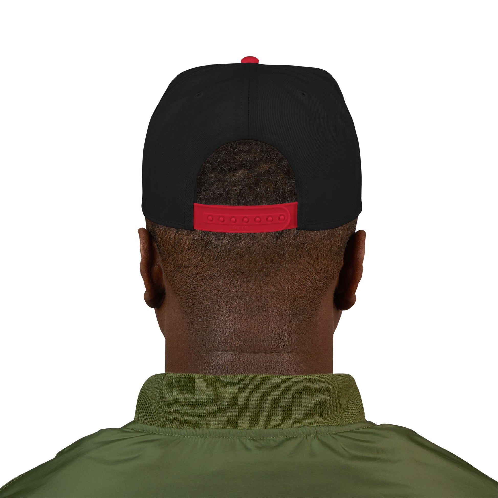 STL Embroidered Snapback Hat-Red & Black Lettering Printify