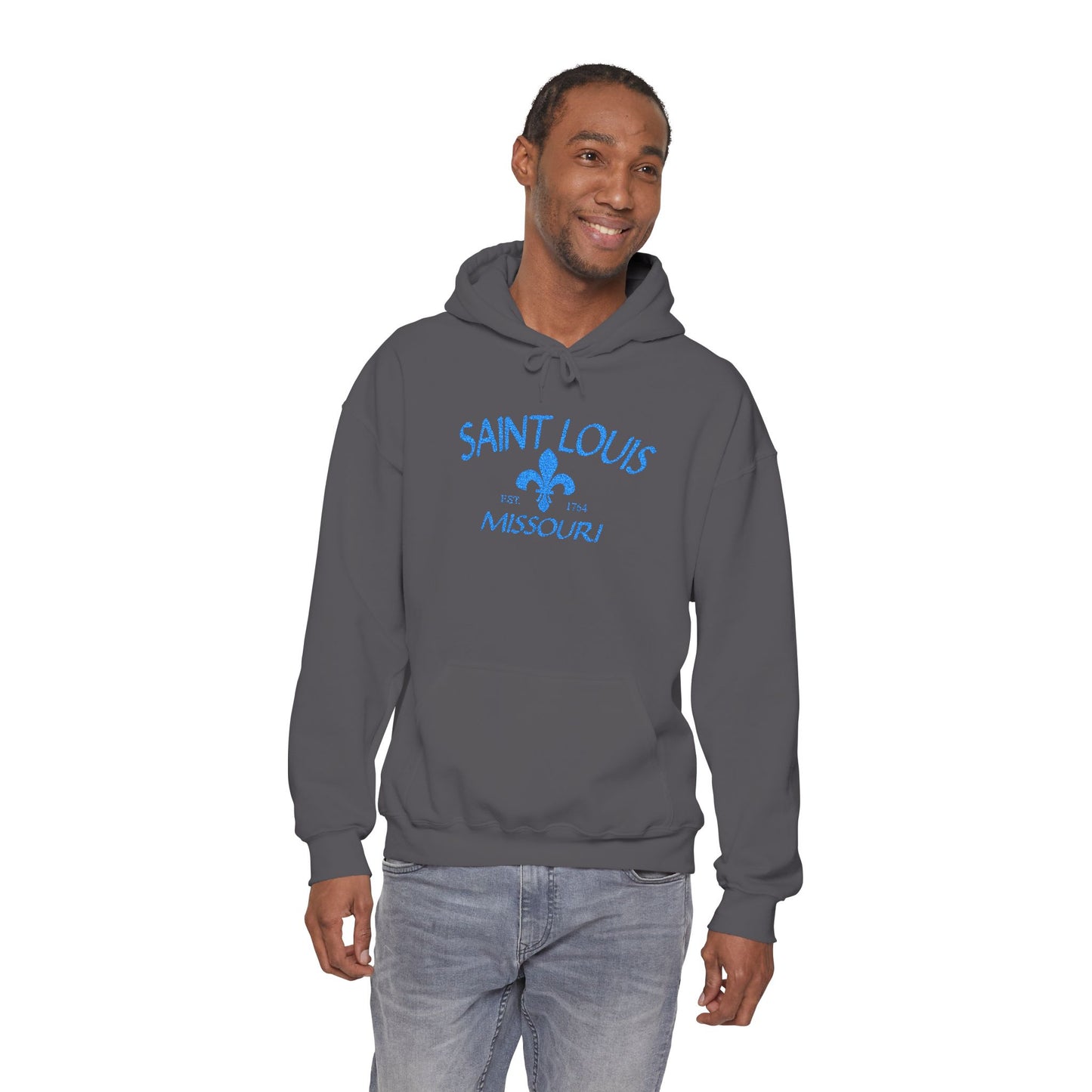 Saint Louis Embroidered Hoodie — Blue Lettering