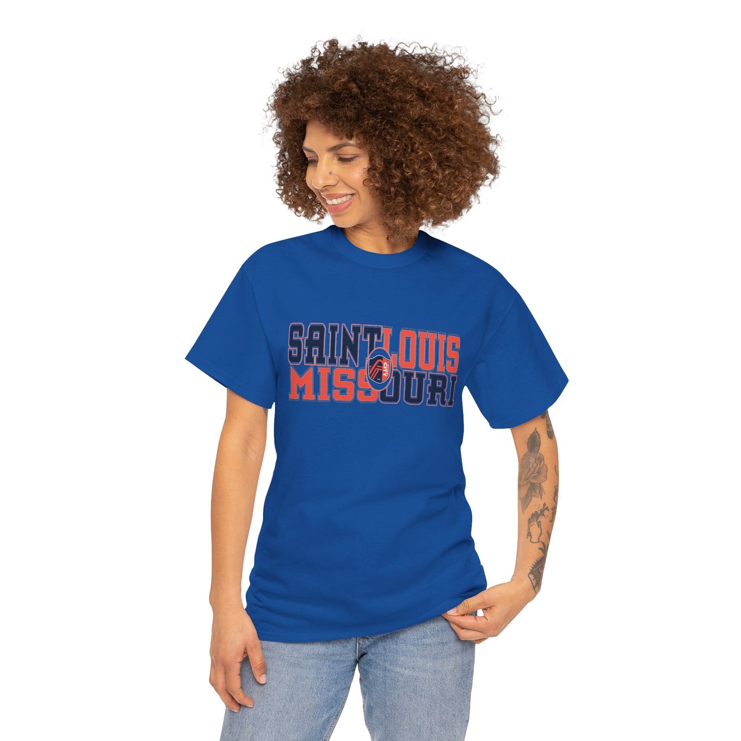 Saint Louis Missouri Tee in Blue and Red Font
