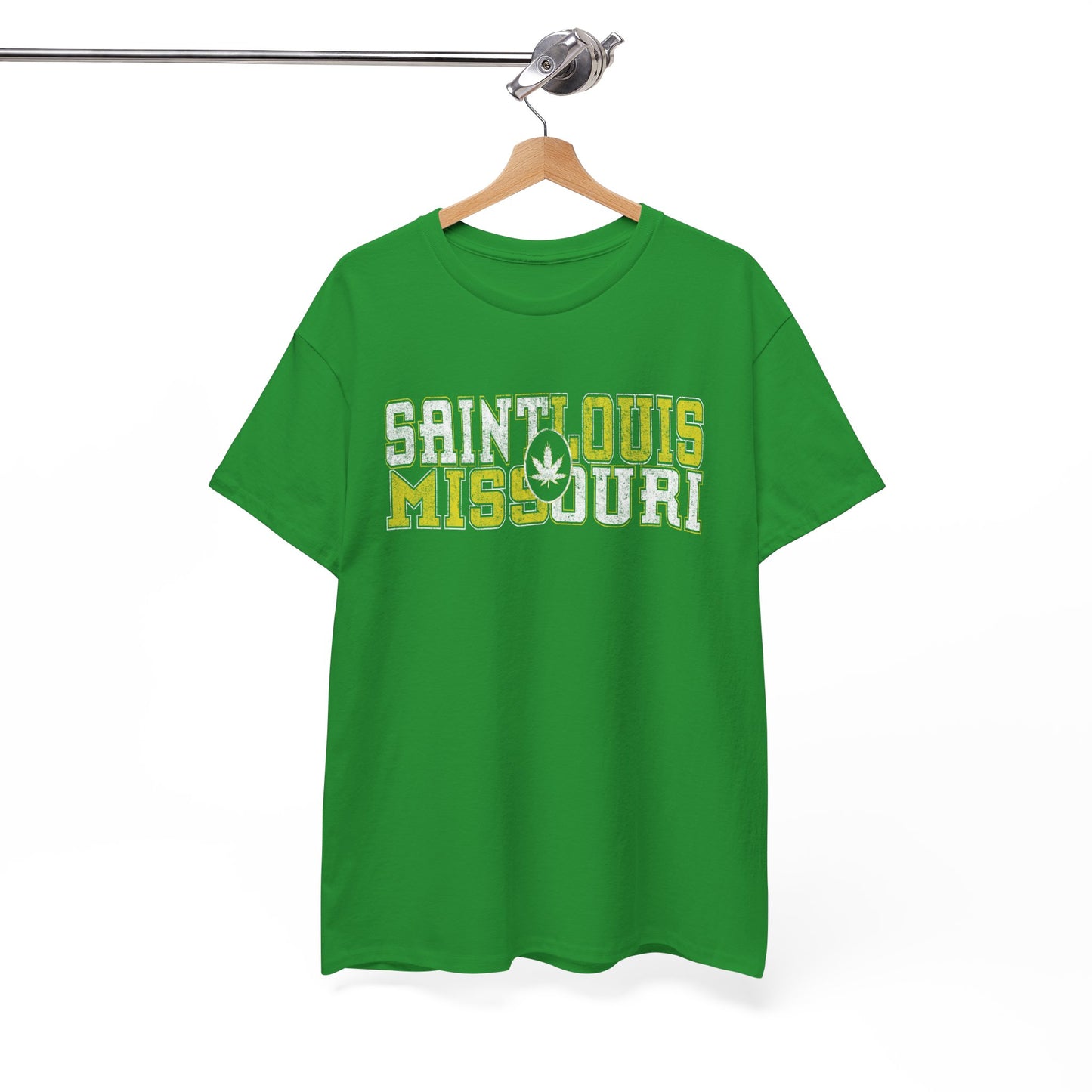 Saint Louis Missouri Tee - Retro Collegiate Cannabis Leaf Design