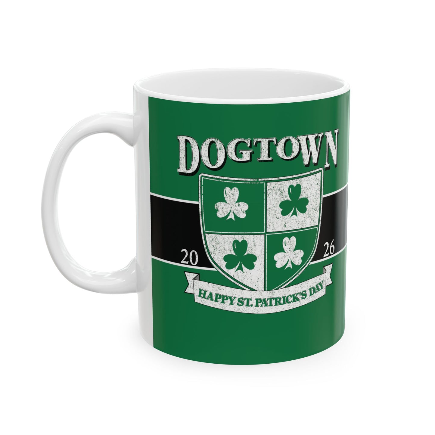 St. Patrick's Day Green Ceramic Mug – 'Dogtown' Crest 11oz/15oz Printify