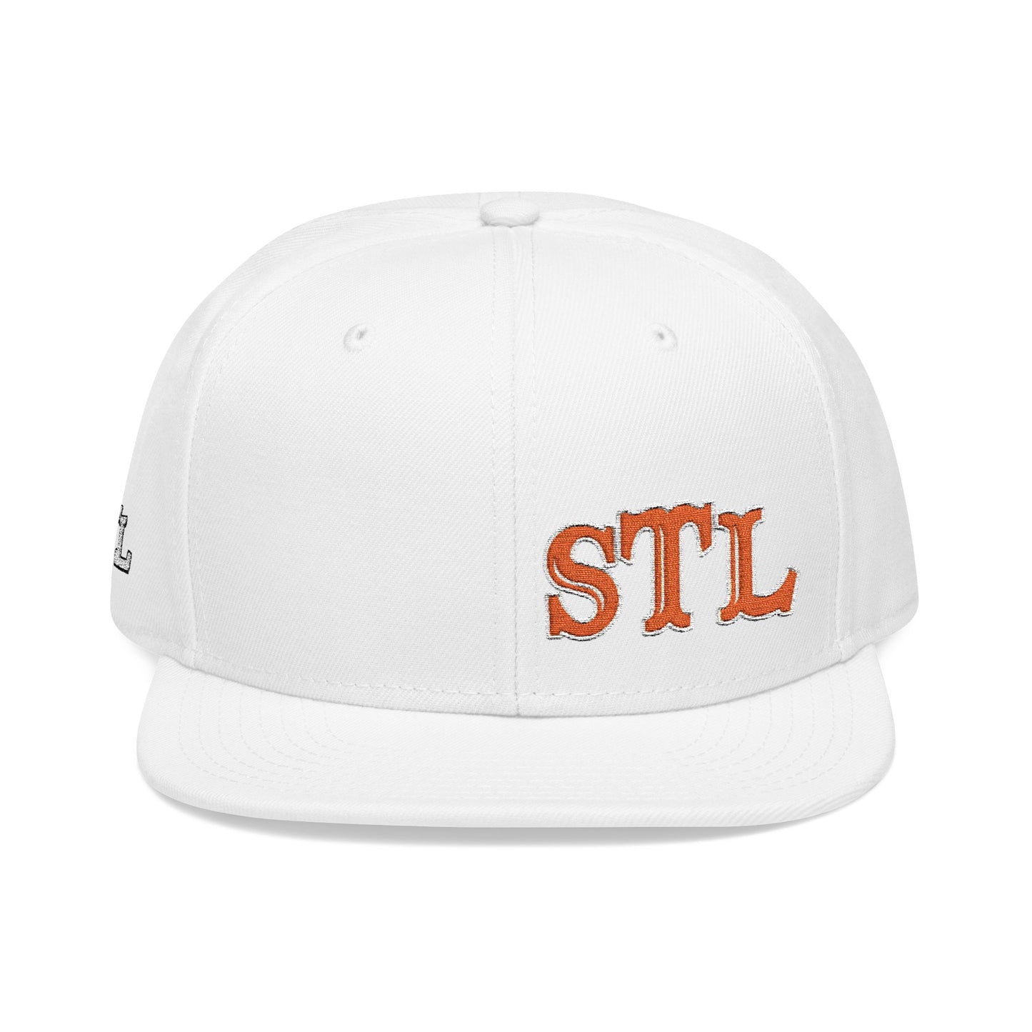 STL Embroidered Snapback Hat-Orange & White Lettering Printify