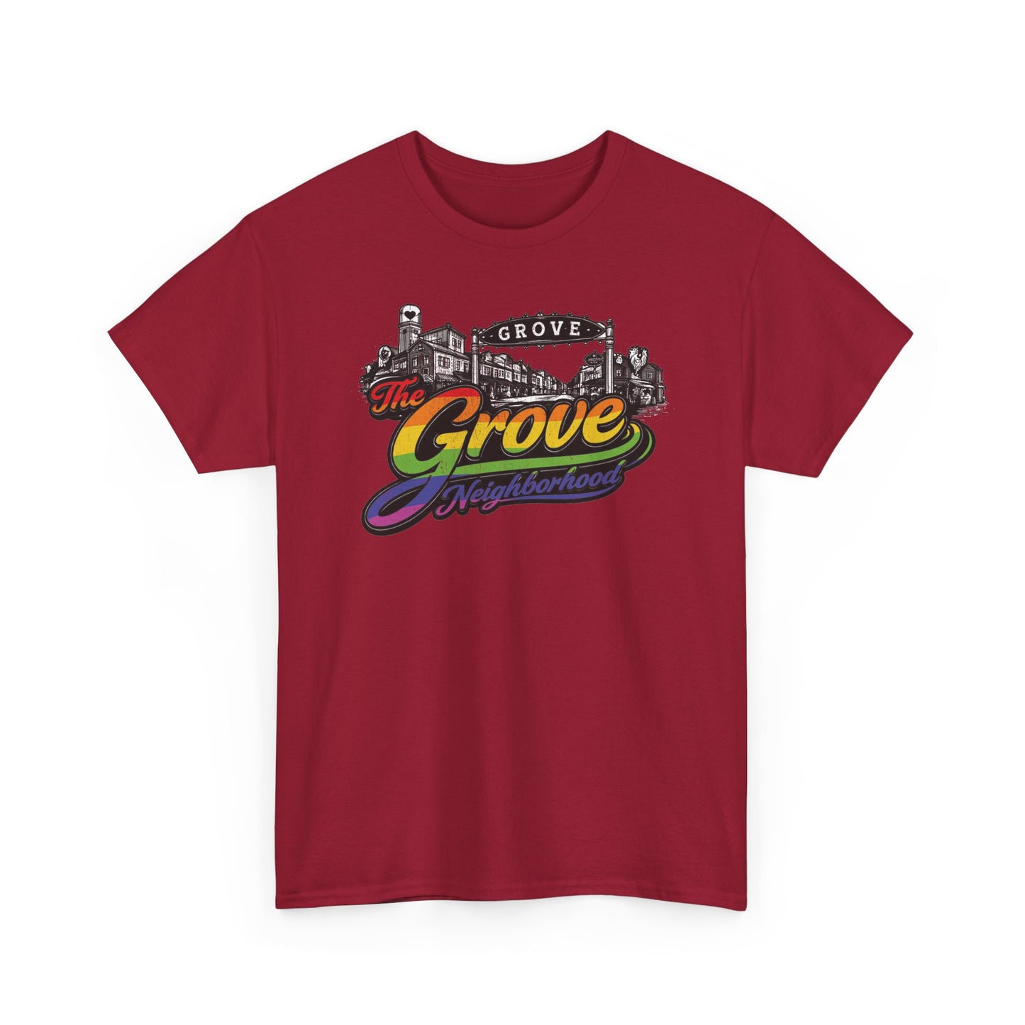 The Grove Neighborhood Tee — Retro Rainbow Logo T-Shirt