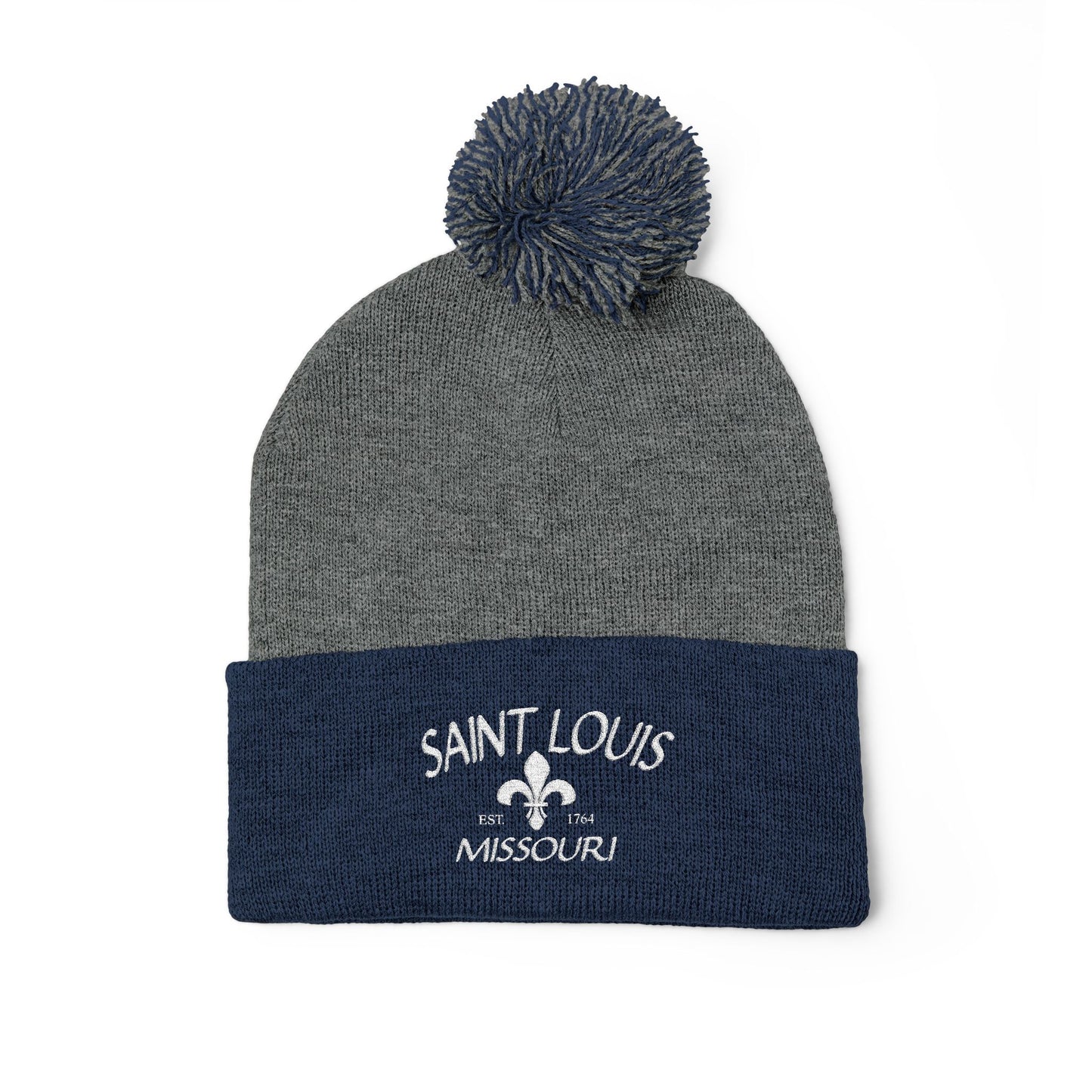 St. Louis Pom Pom Knit Cap — Embroidered Cuffed Beanie