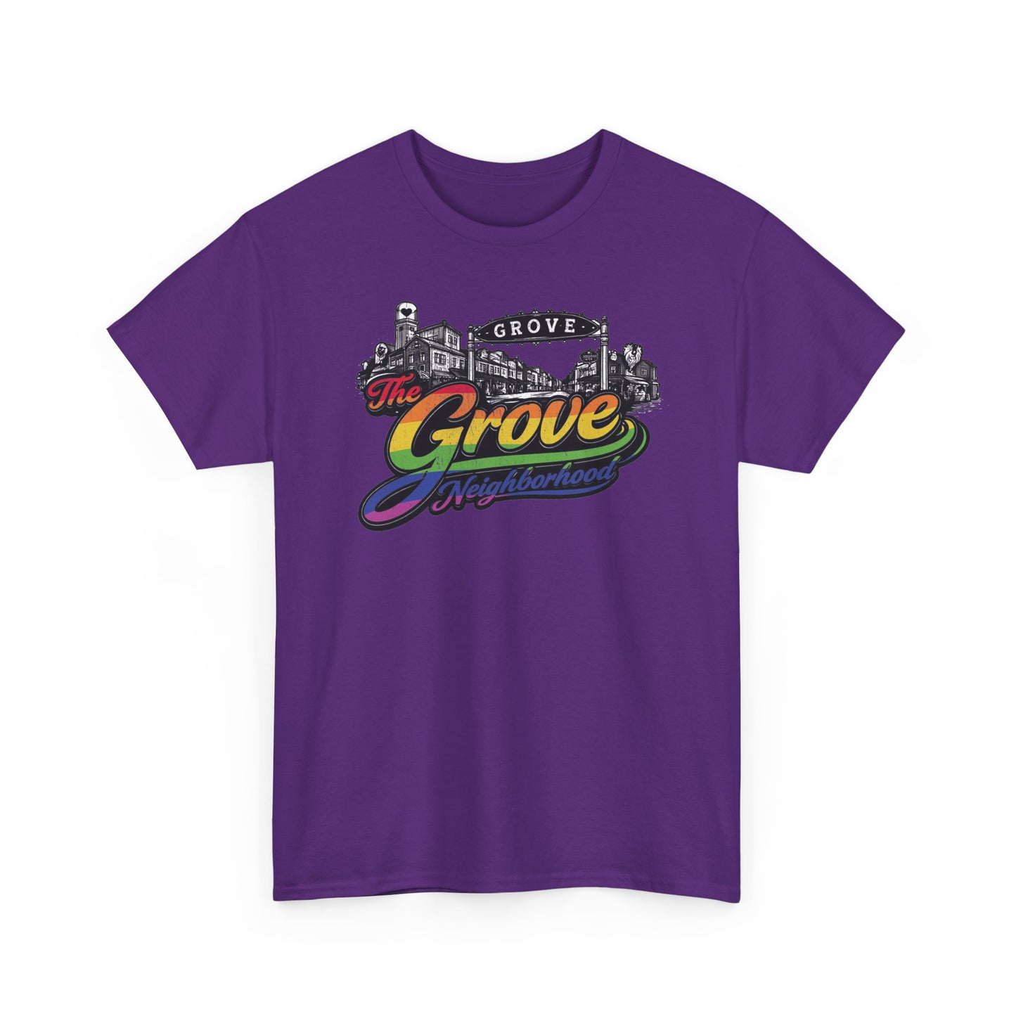 The Grove Neighborhood Tee — Retro Rainbow Logo T-Shirt