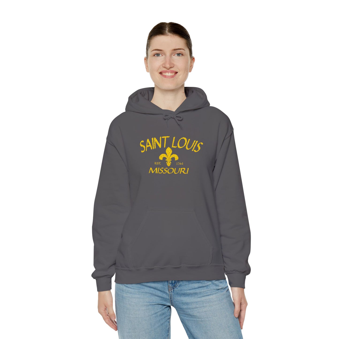 Embroidered Hoodie-Saint Louis Missouri (Yellow Lettering) Printify