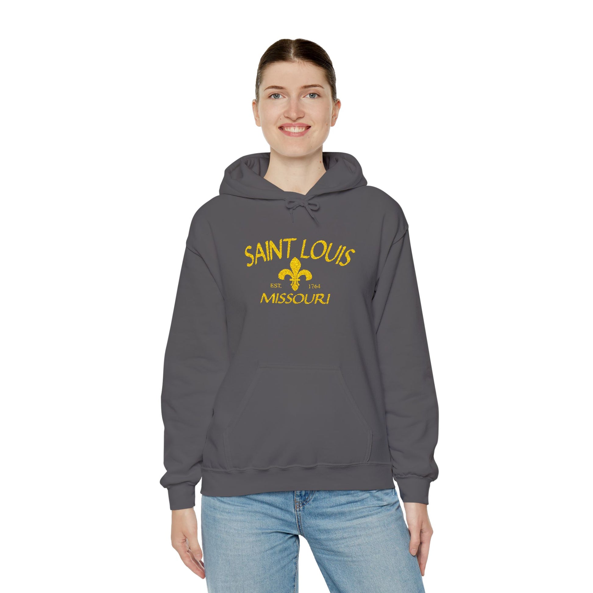 Embroidered Hoodie-Saint Louis Missouri (Yellow Lettering) Printify