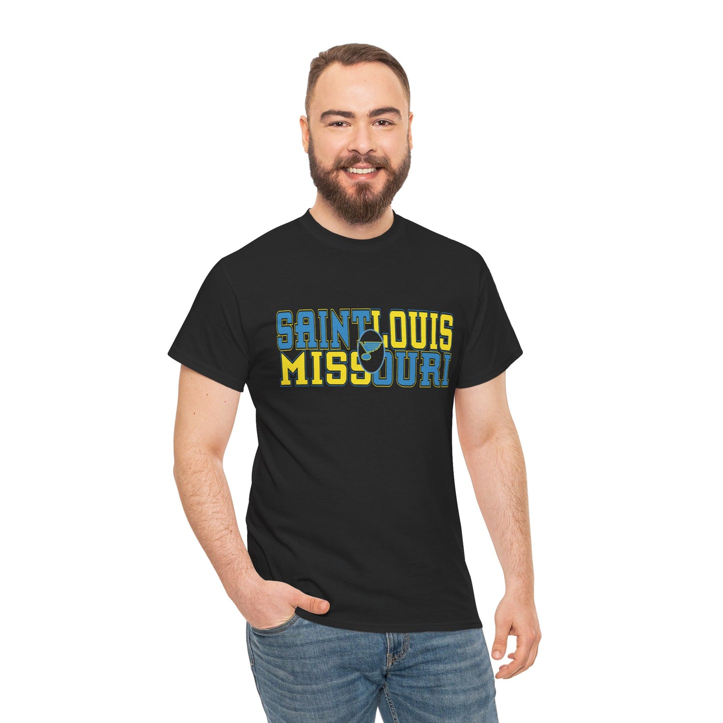 Saint Louis Missouri Tee in Blue & Gold Font