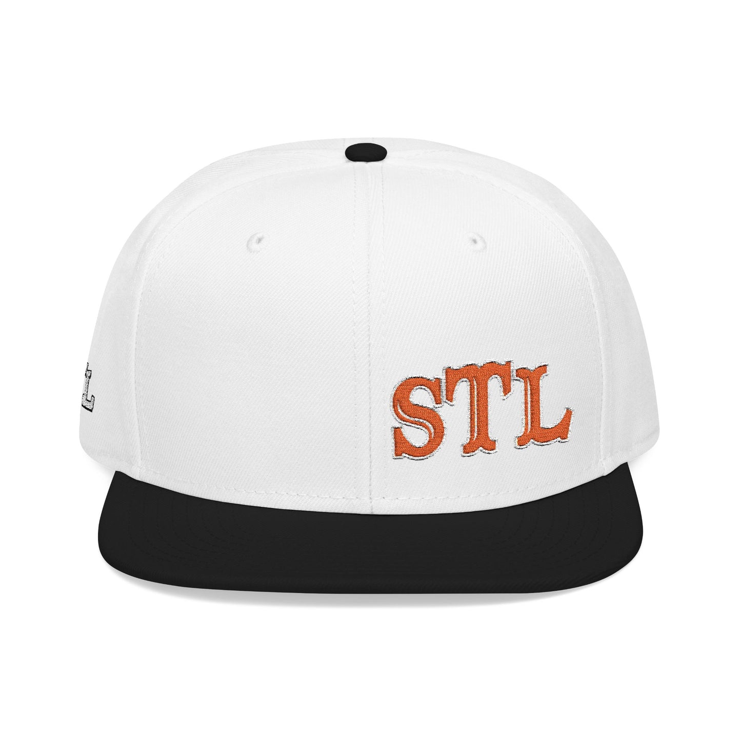 STL Embroidered Snapback Hat-Orange & White Lettering Printify