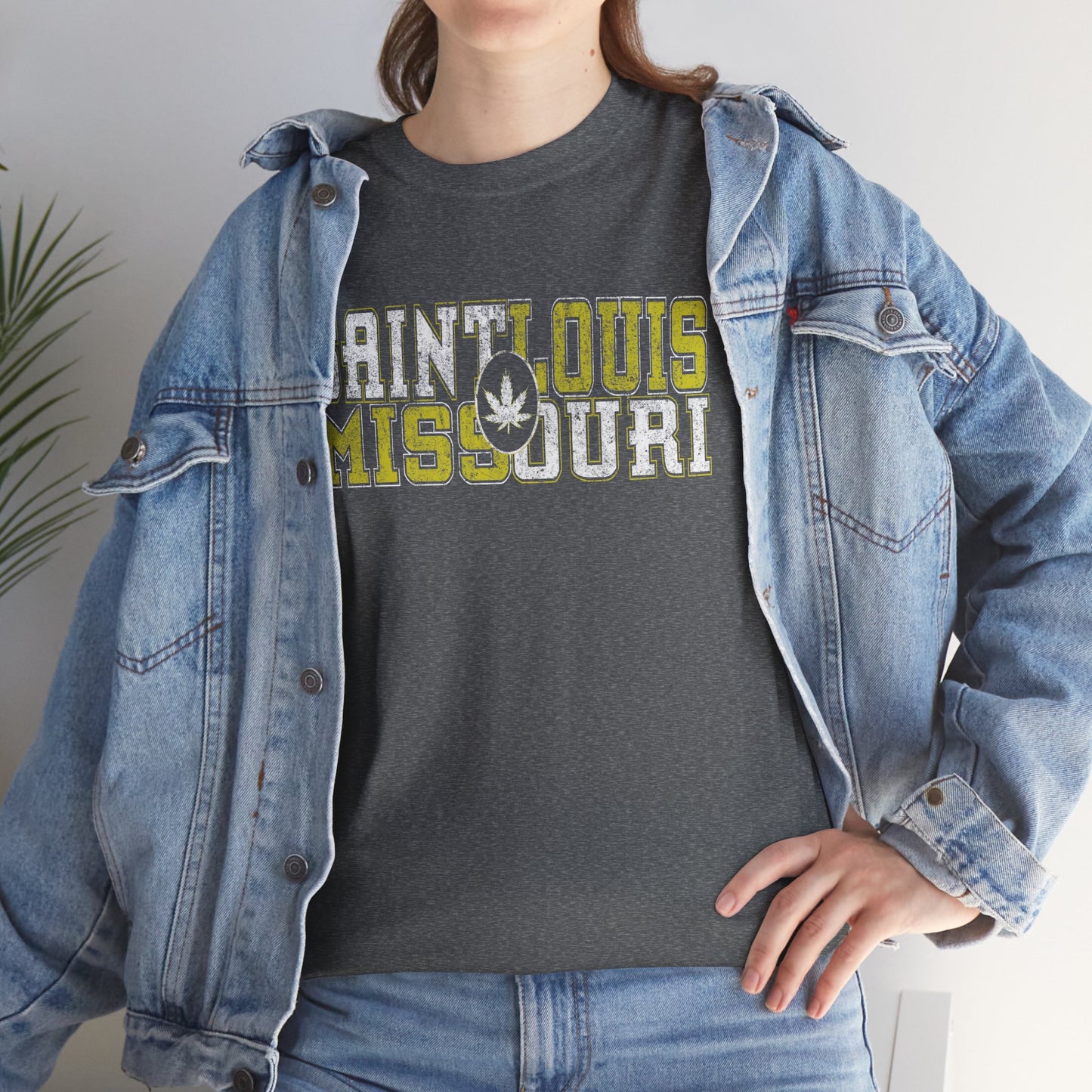 Saint Louis Missouri Tee - Retro Collegiate Cannabis Leaf Design