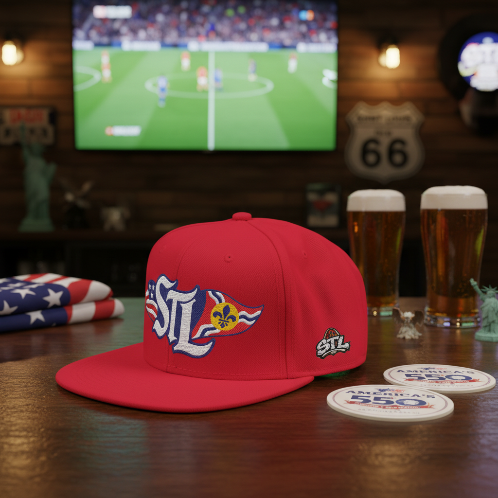 Otto 125‑978 STL Pride Embroidered Hat – Saint Louis Flag, American Flag & Gold Skyline