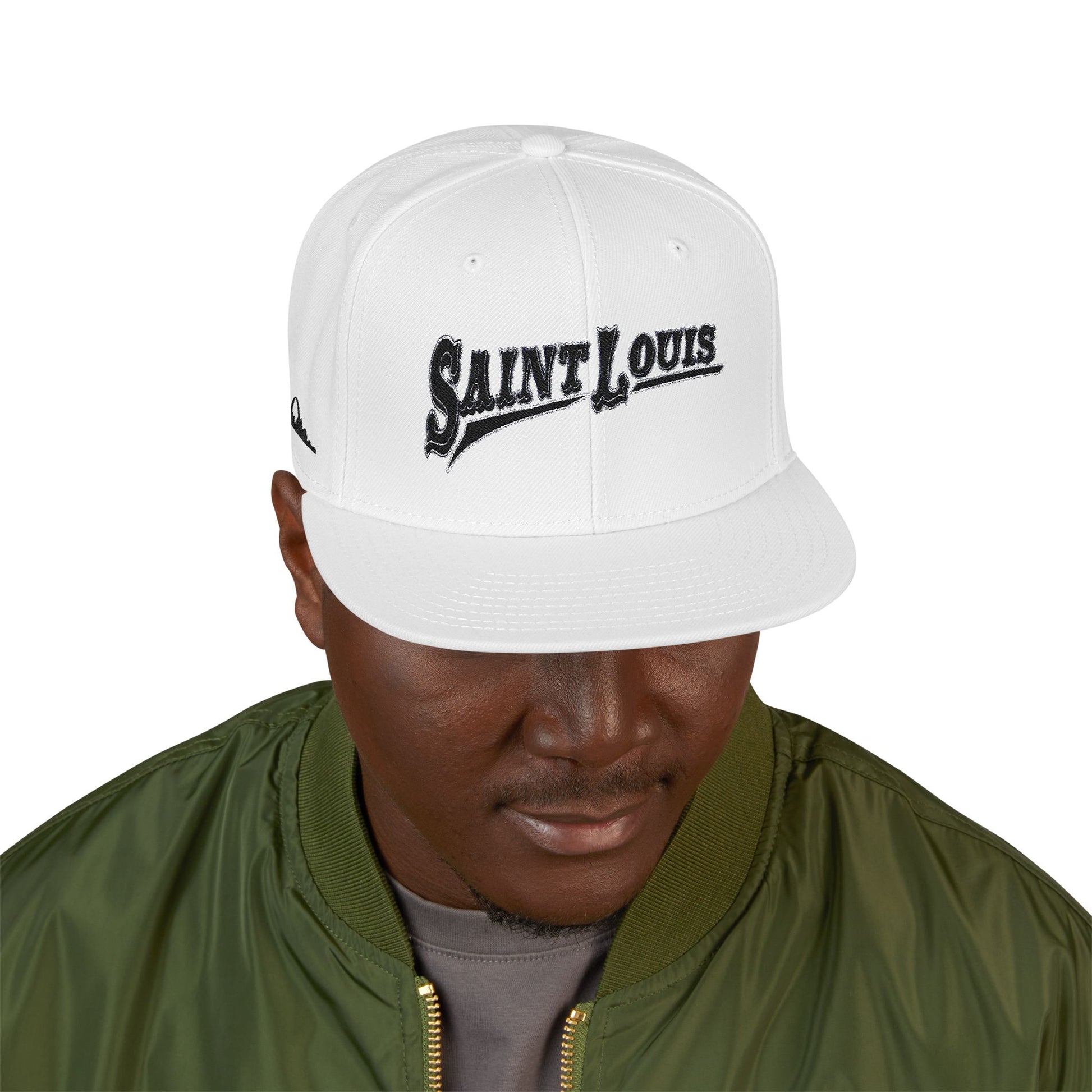 Saint Louis Flat Bill Snapback Cap with Skyline sides Printify