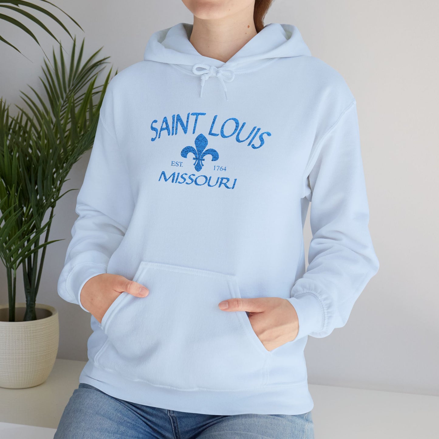 Saint Louis Embroidered Hoodie — Blue Lettering