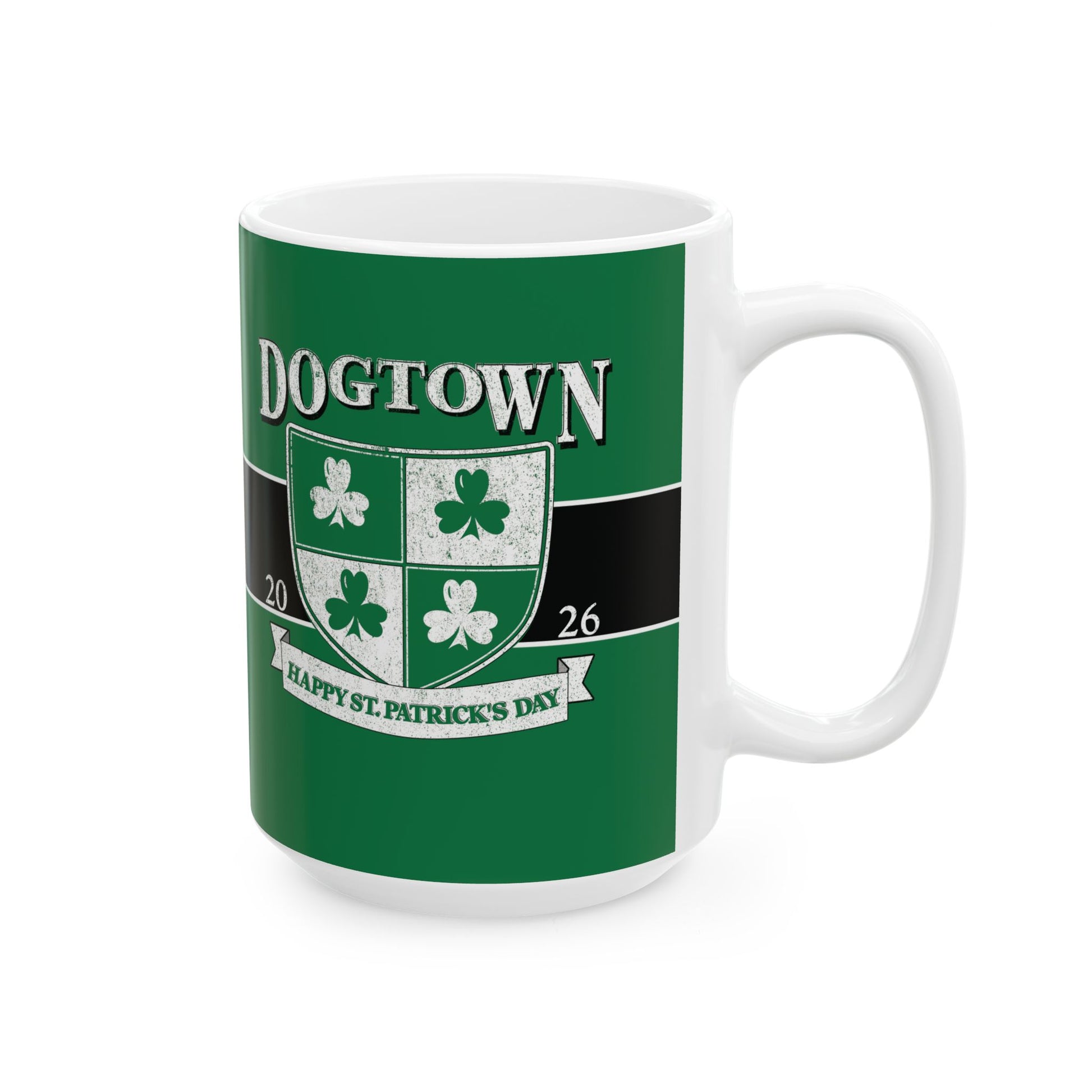 St. Patrick's Day Green Ceramic Mug – 'Dogtown' Crest 11oz/15oz Printify