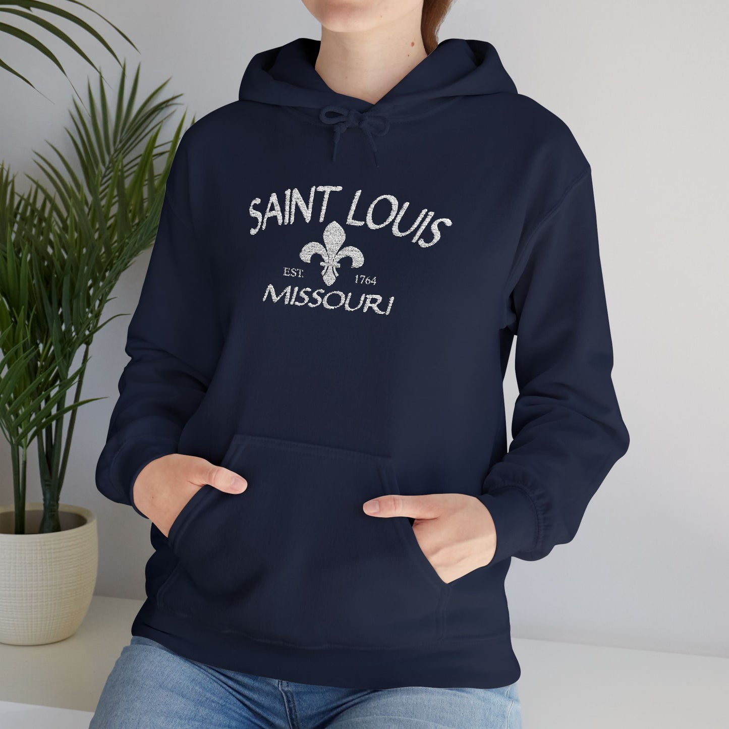 Saint Louis Missouri Embroidered Hoodie — White Lettering Printify