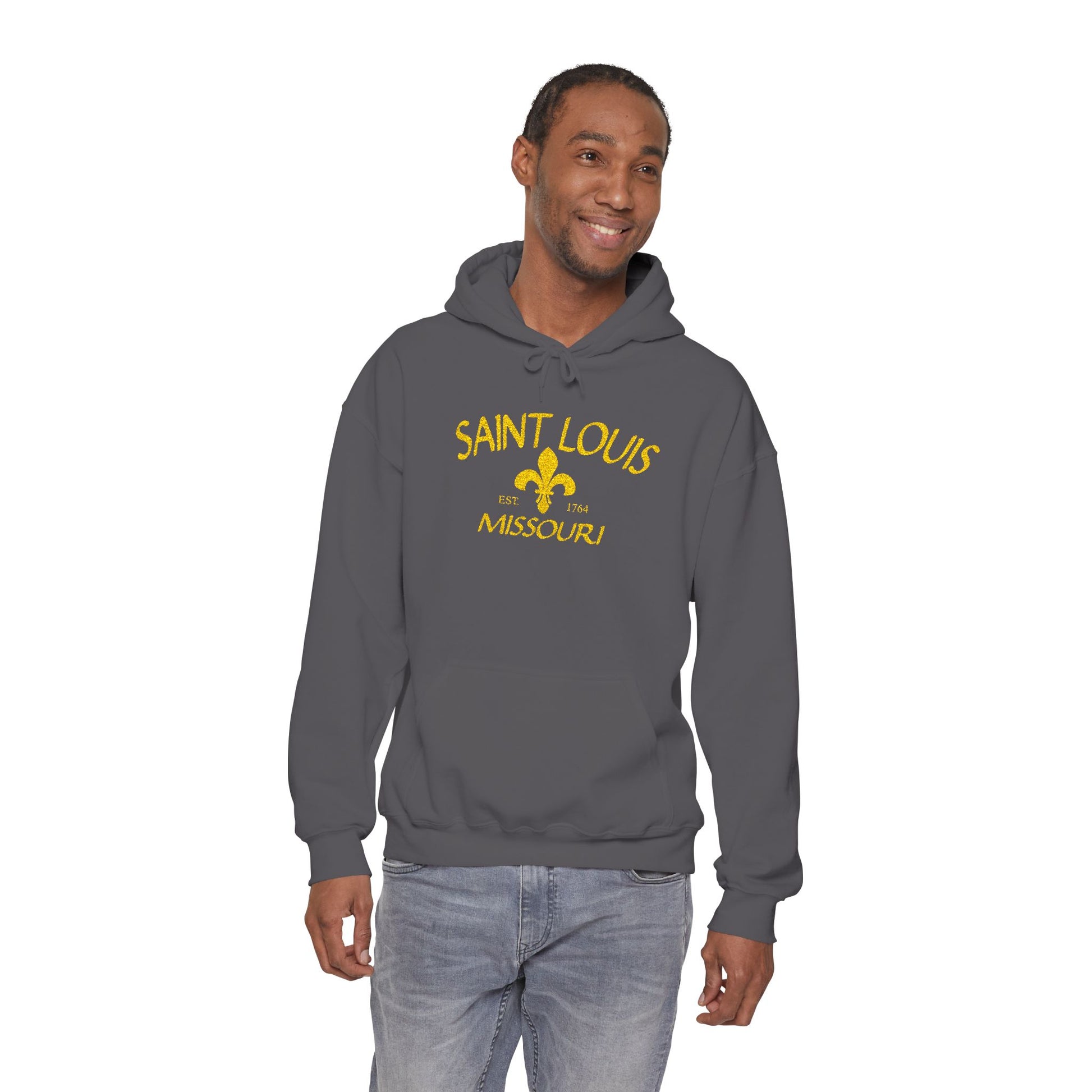 Embroidered Hoodie-Saint Louis Missouri (Yellow Lettering) Printify