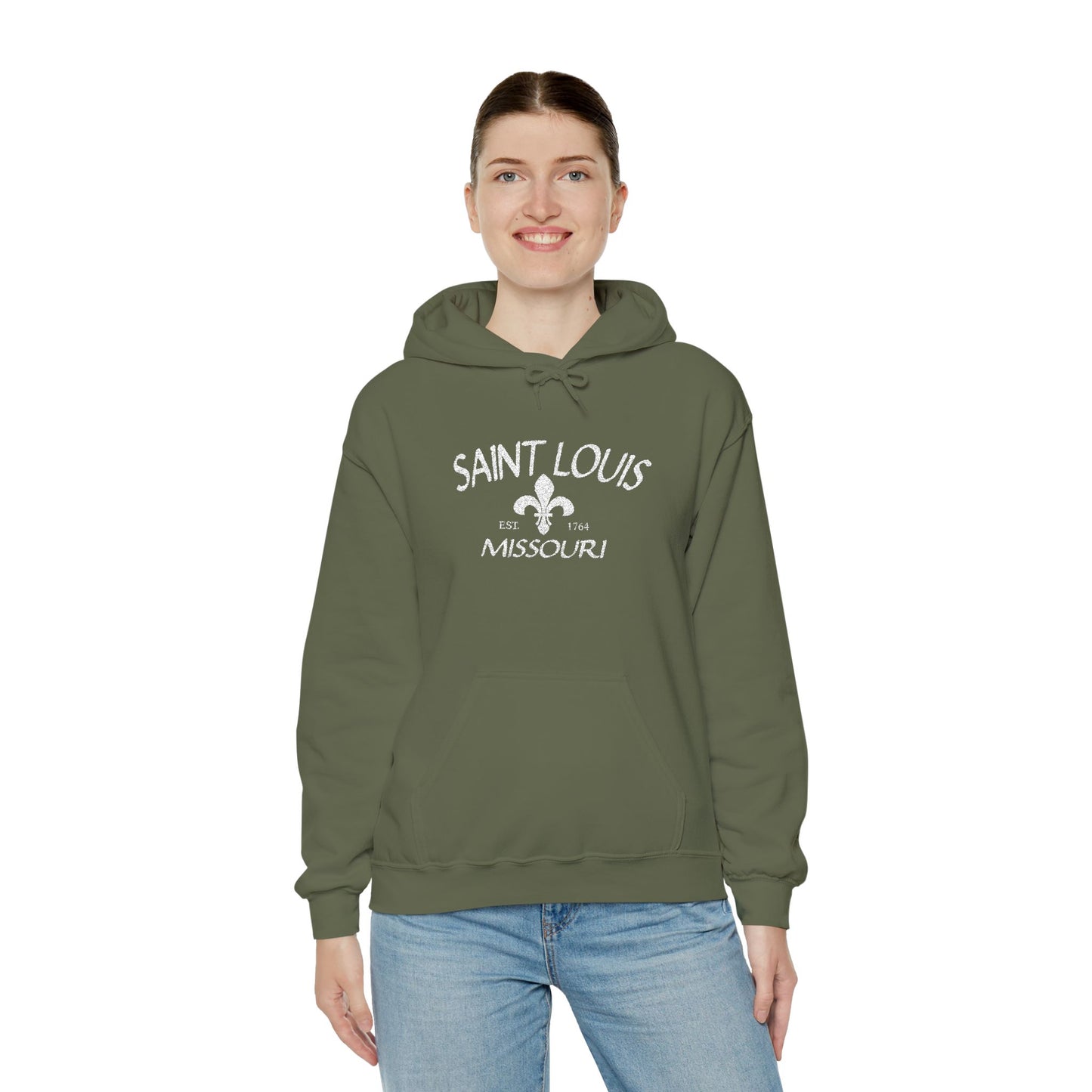 Saint Louis Missouri Embroidered Hoodie — White Lettering Printify
