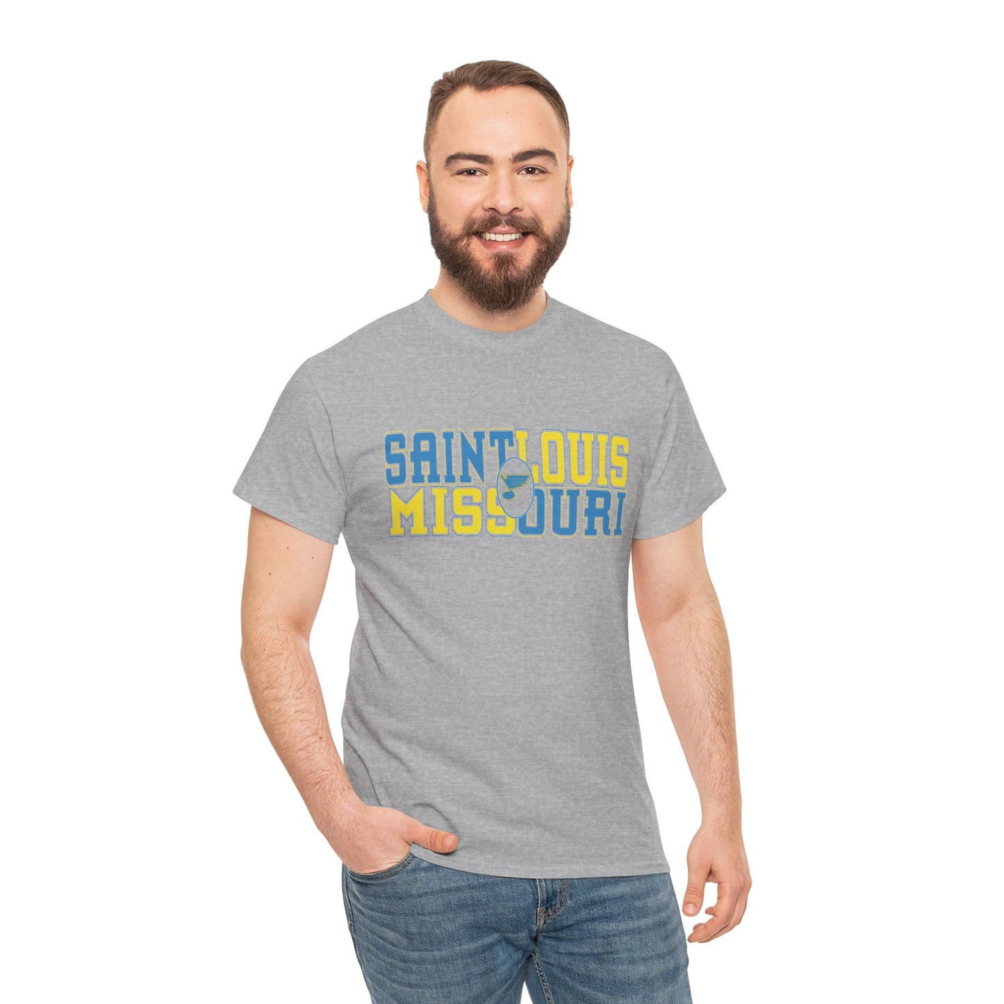 Saint Louis Missouri Tee in Blue & Gold Font