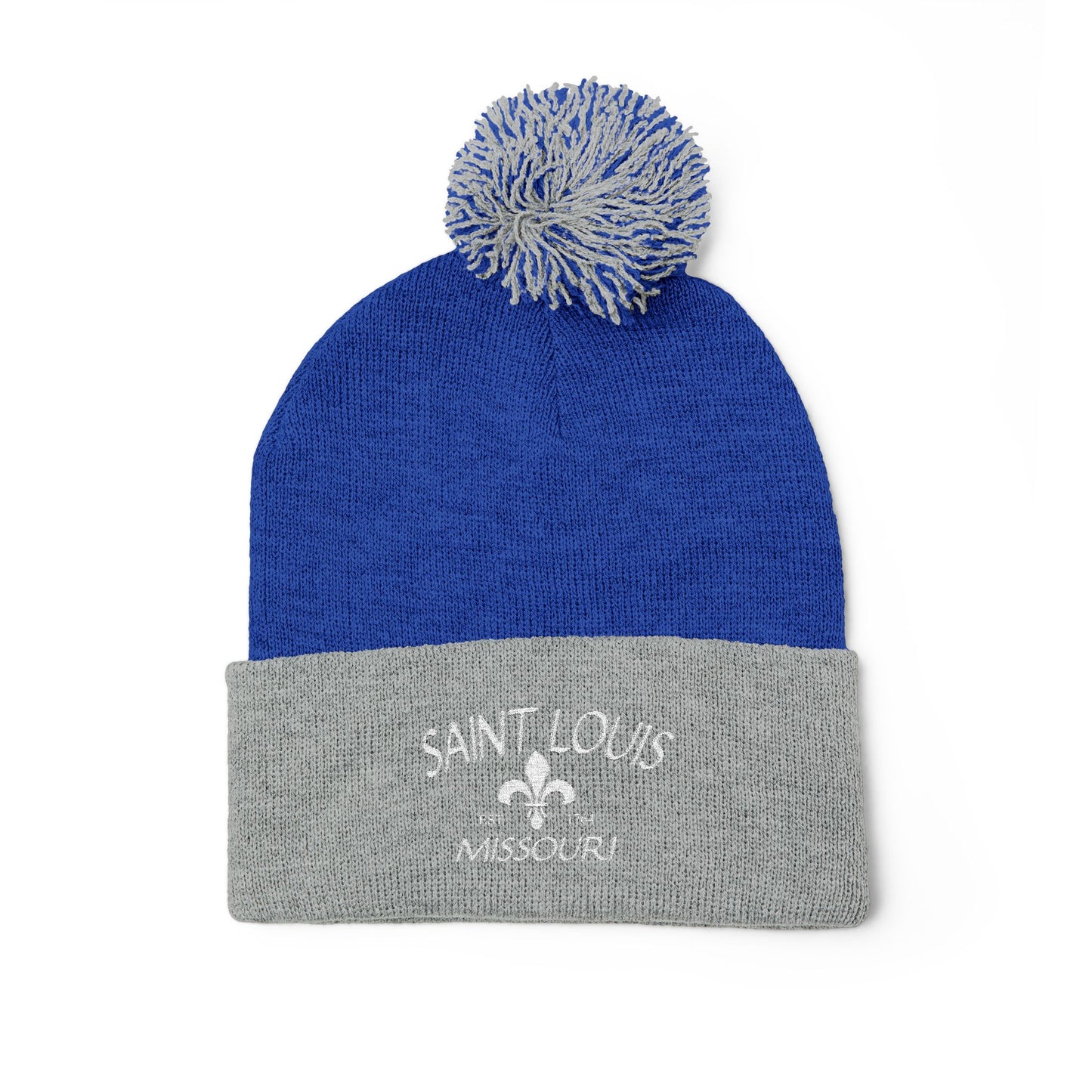St. Louis Pom Pom Knit Cap — Embroidered Cuffed Beanie