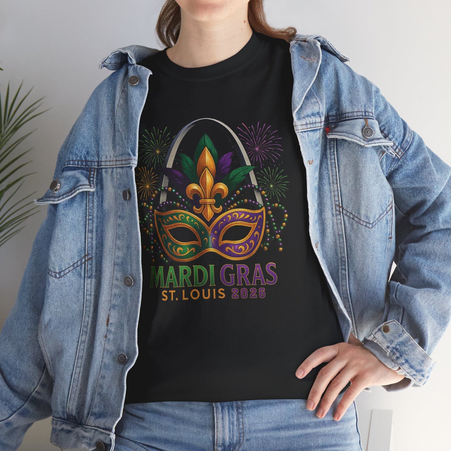 Mardi Gras Graphic T-Shirt — Festive Mask & Beads Tee