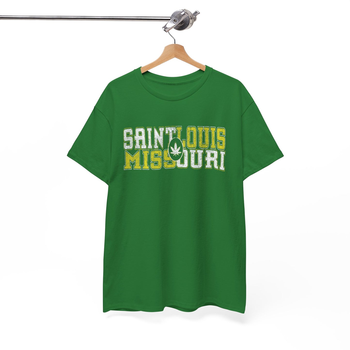 Saint Louis Missouri Tee - Retro Collegiate Cannabis Leaf Design