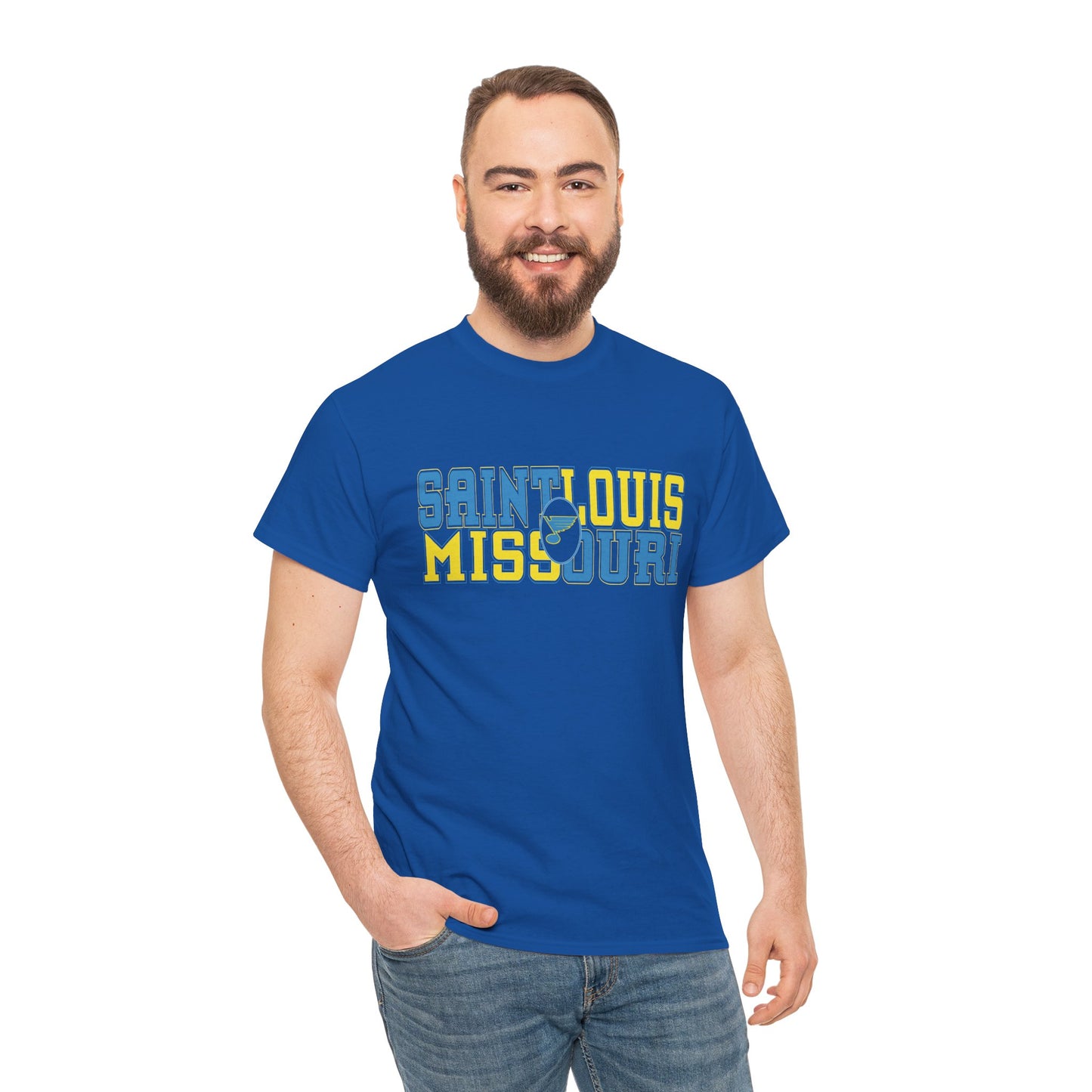 Saint Louis Missouri Tee in Blue & Gold Font