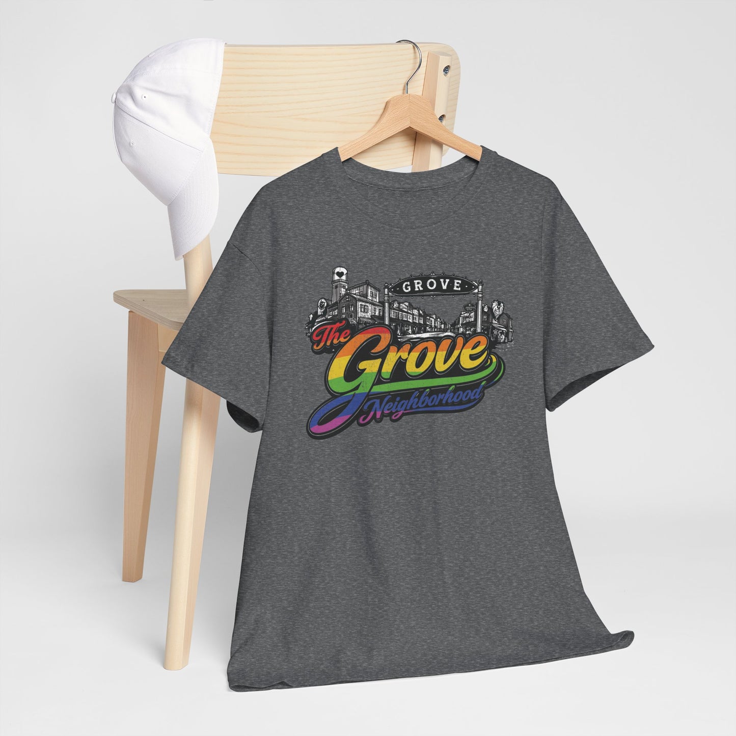 The Grove Neighborhood Tee — Retro Rainbow Logo T-Shirt