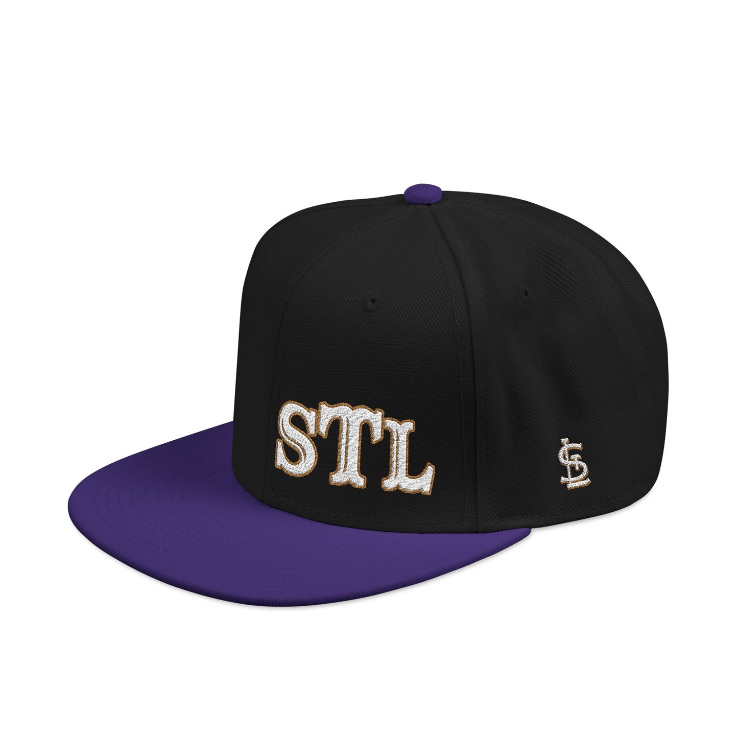 STL Embroidered Snapback Hat- Gold & White Lettering Printify