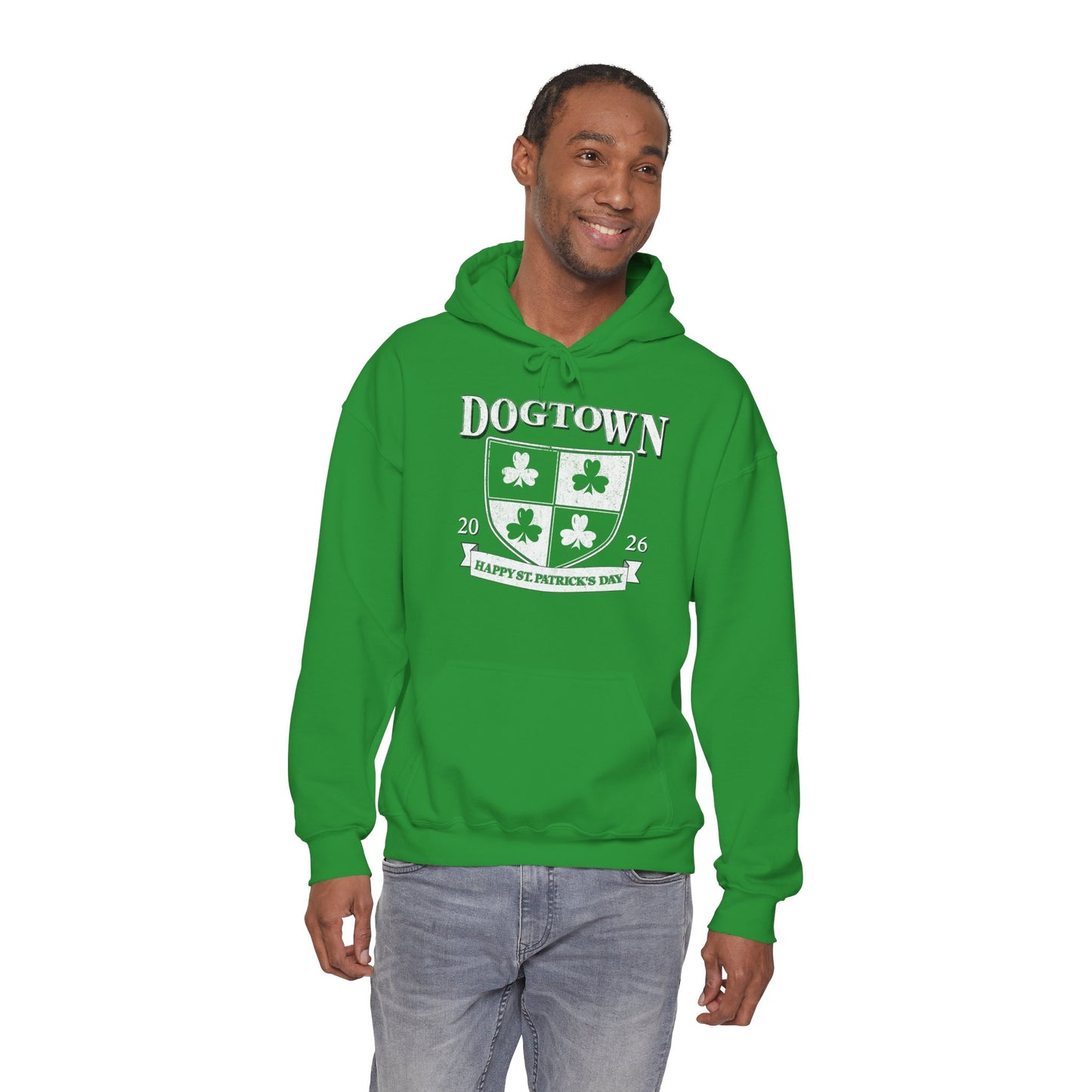 Dogtown St. Patrick's Day Hoodie — Shamrock Crest 'Happy St. Patrick's Day'