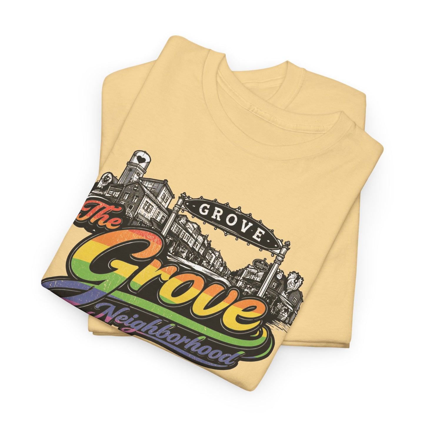 The Grove Neighborhood Tee — Retro Rainbow Logo T-Shirt