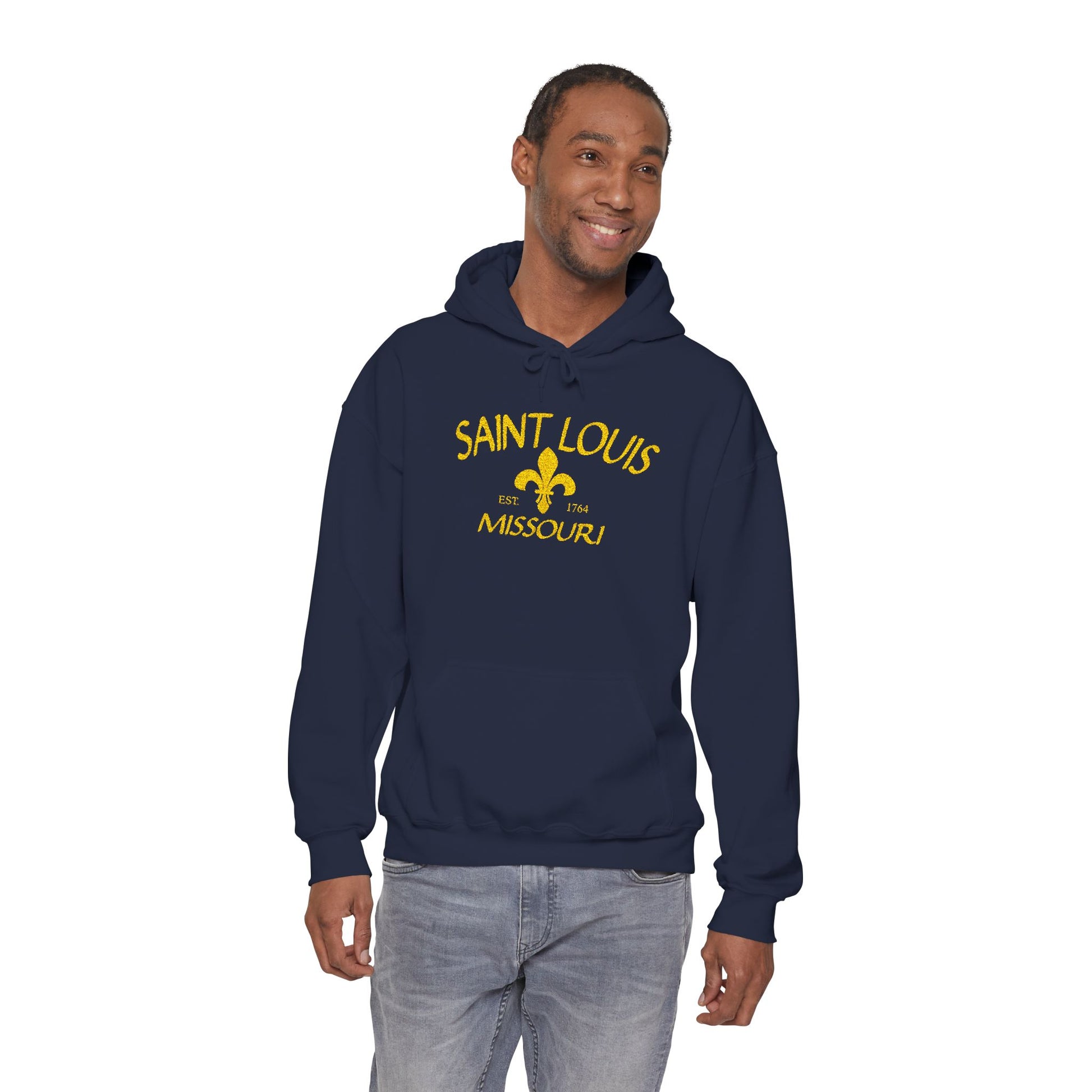 Embroidered Hoodie-Saint Louis Missouri (Yellow Lettering) Printify