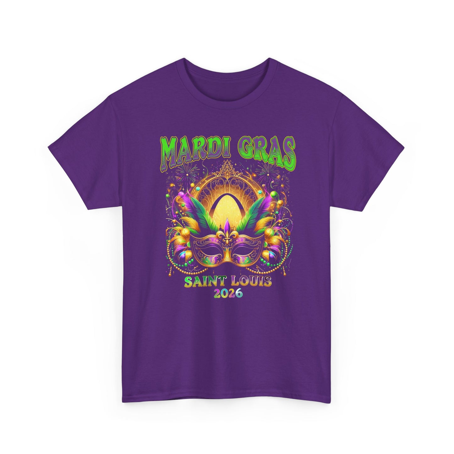 Mardi Gras Graphic Tee — Festive Carnival Mask & Beads Shirt