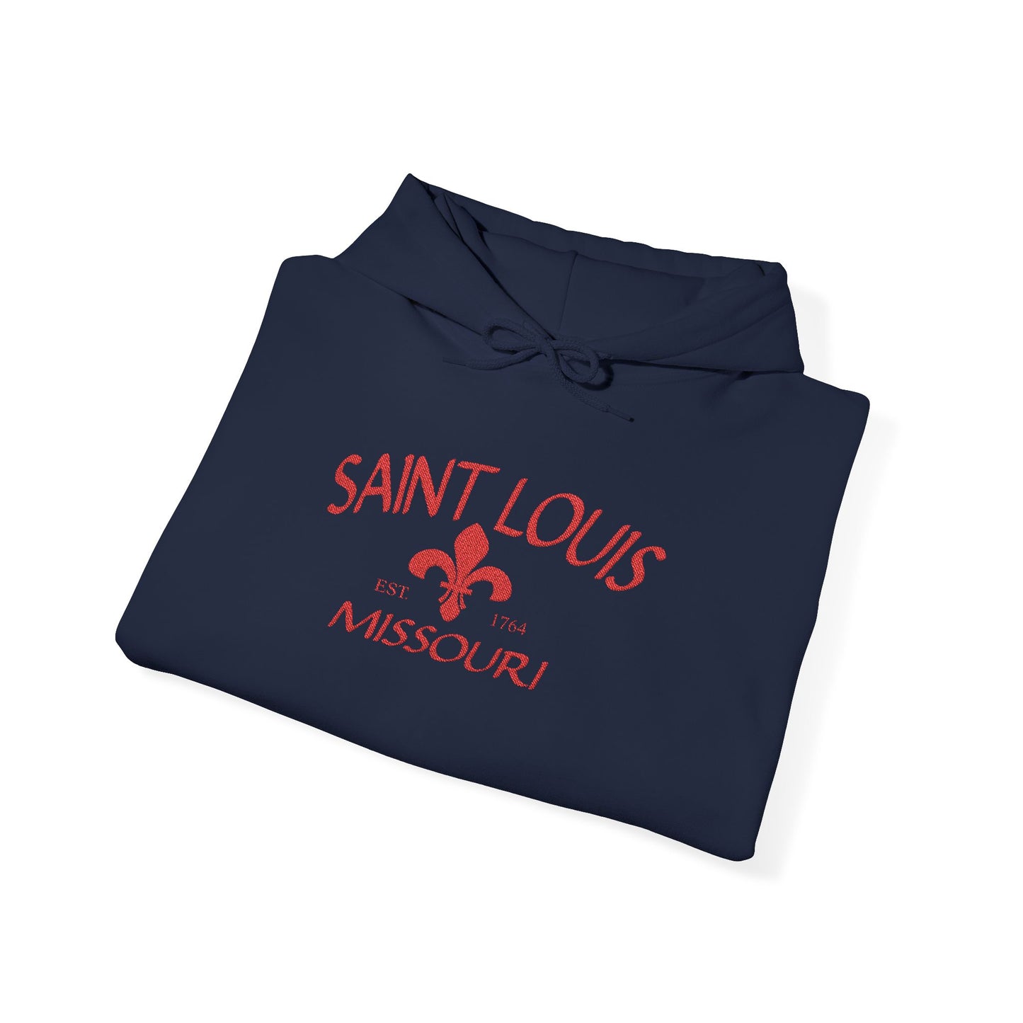 Saint Louis Missouri Embroidered Hoodie — Red Lettering