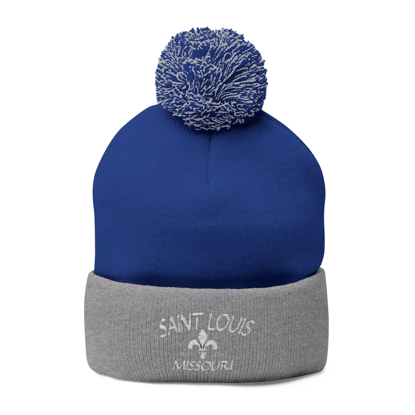 St. Louis Pom Pom Knit Cap — Embroidered Cuffed Beanie