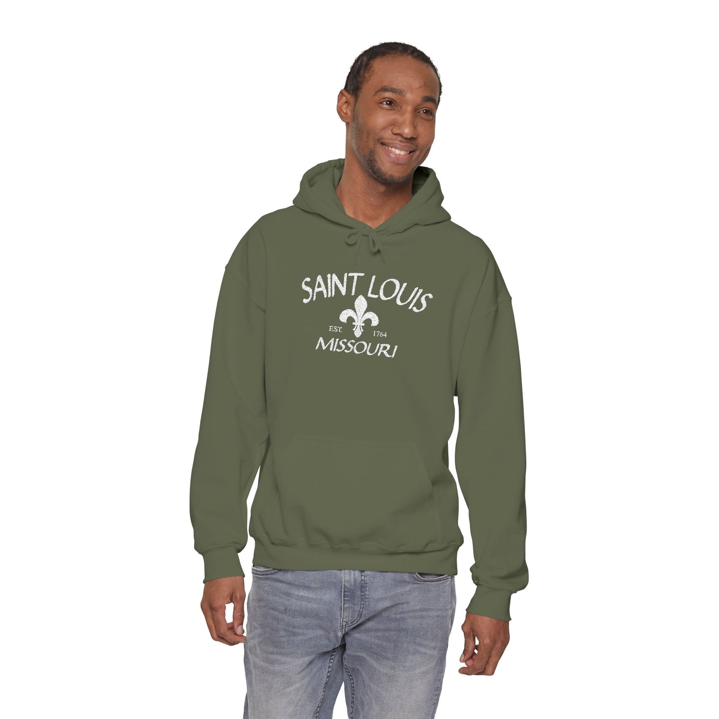 Saint Louis Missouri Embroidered Hoodie — White Lettering Printify