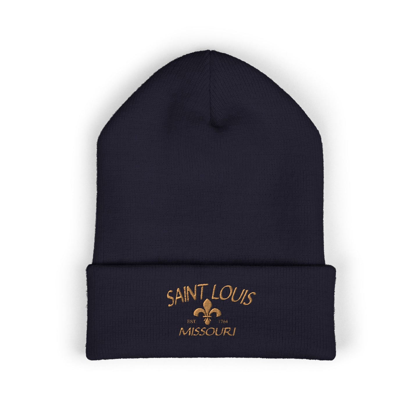 Saint Louis Embroidered Beanie — Brown Lettering