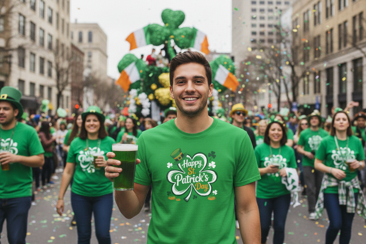St. Patrick's Day Shamrock Tee — "Happy St. Patrick's Day" Graphic