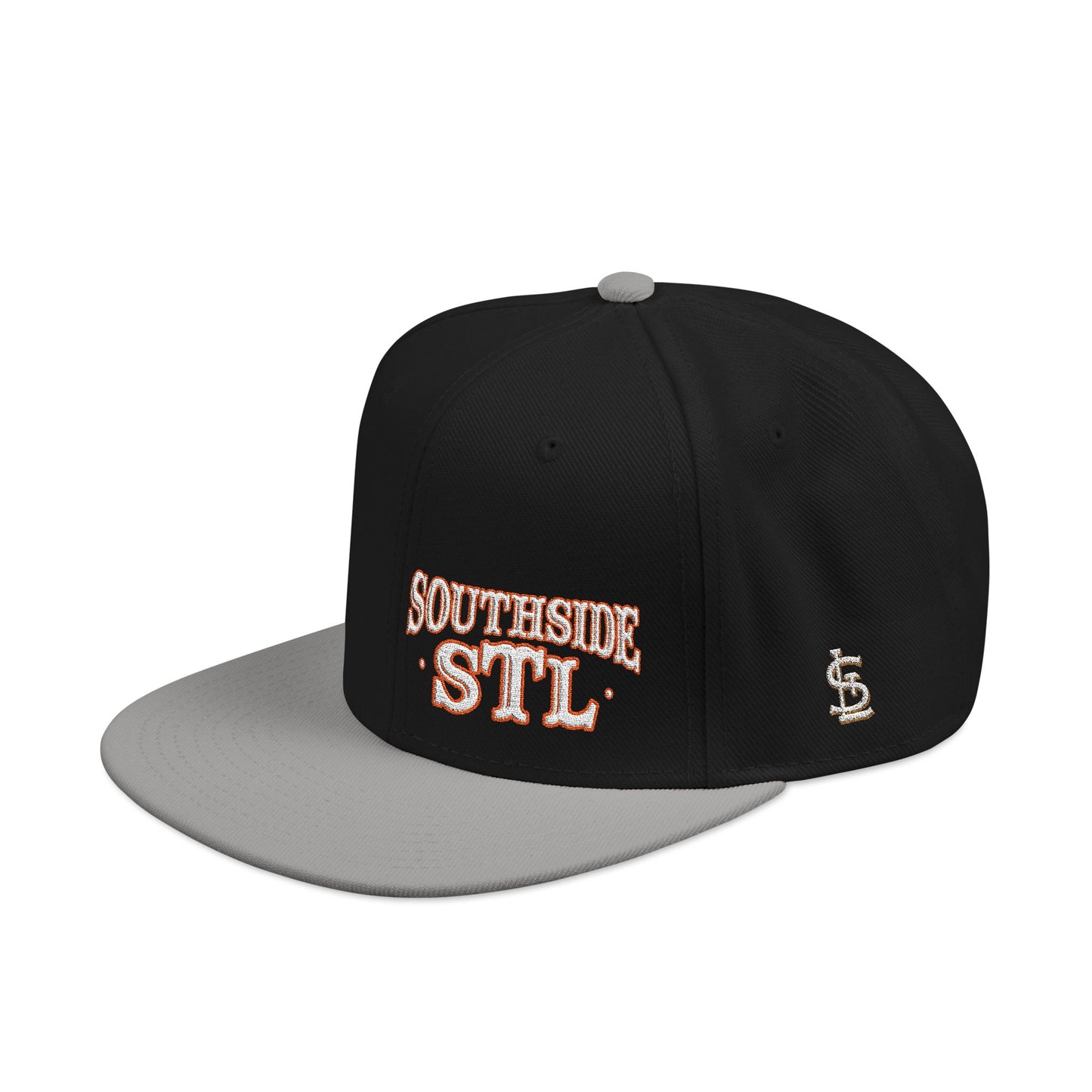 Embroidered Snapback Hat - Southside STL - White & Orange Lettering Printify