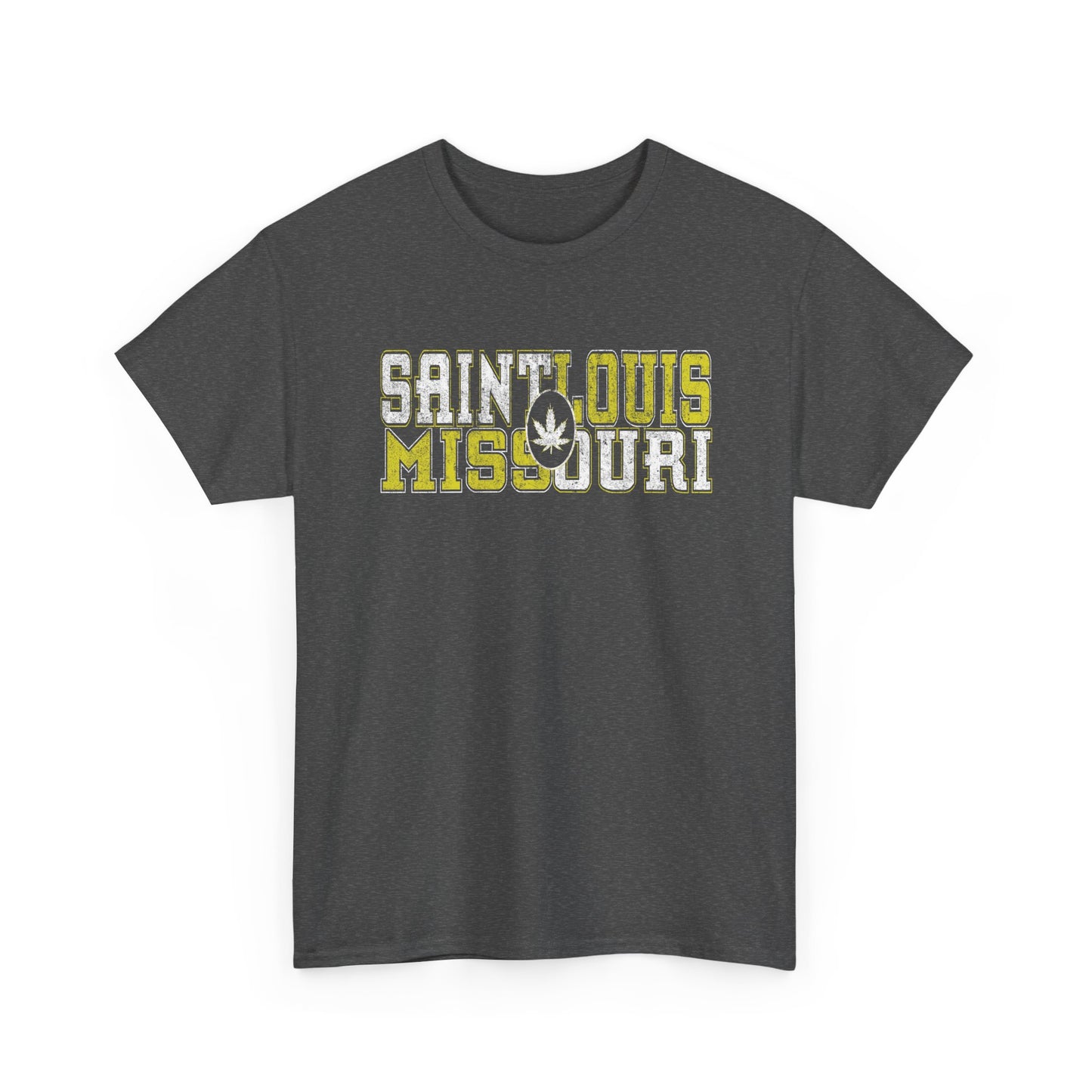 Saint Louis Missouri Tee - Retro Collegiate Cannabis Leaf Design