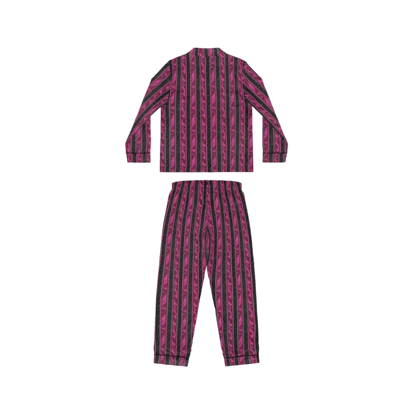 Pink and Black Striped Satin Pajama Set