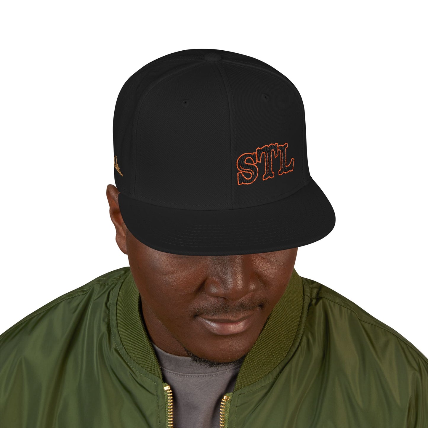 STL Embroidered Snapback Hat- Black & Orange Lettering